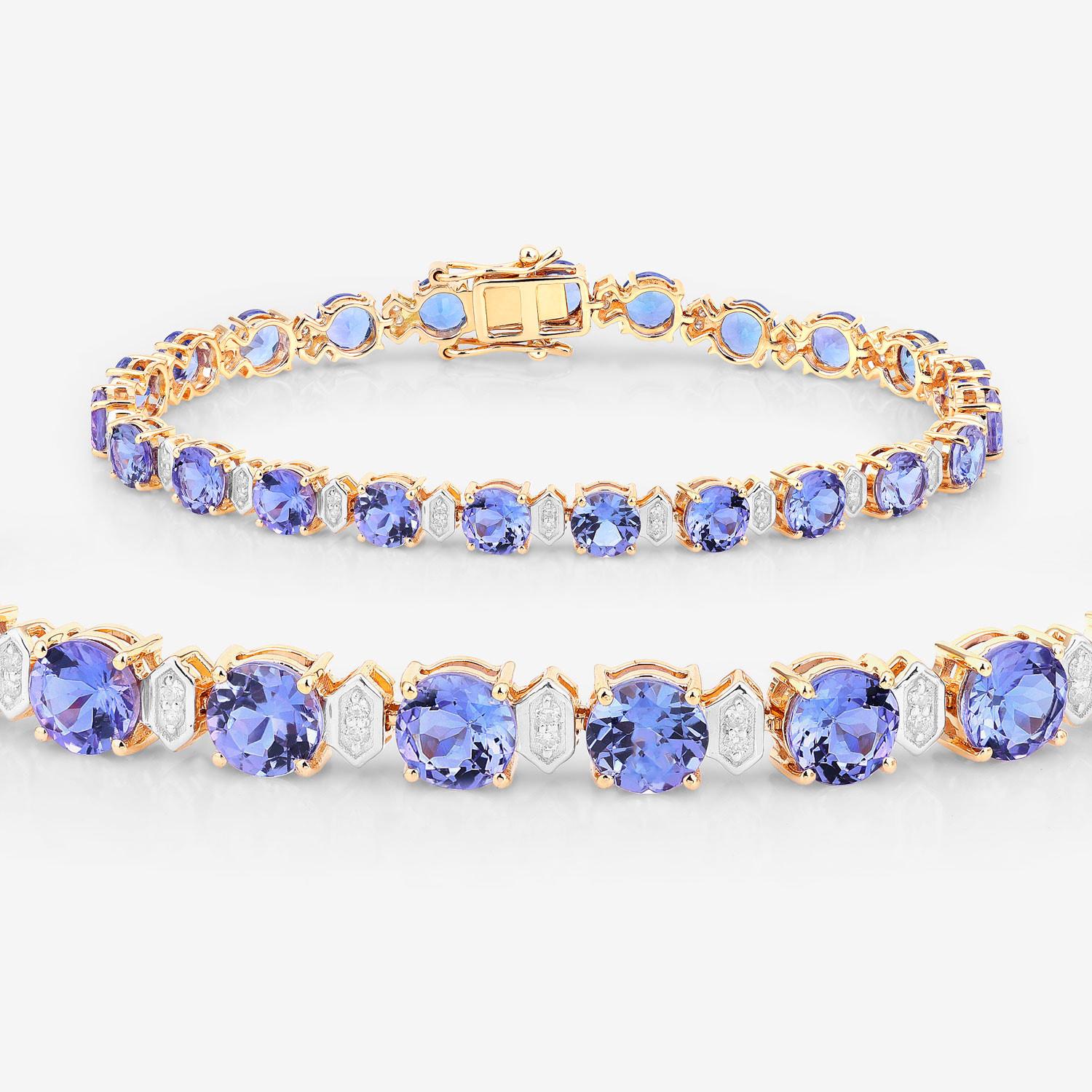 Tansanit Tennisarmband Diamanten 9,8 Karat 14K Gelbgold (Zeitgenössisch) im Angebot