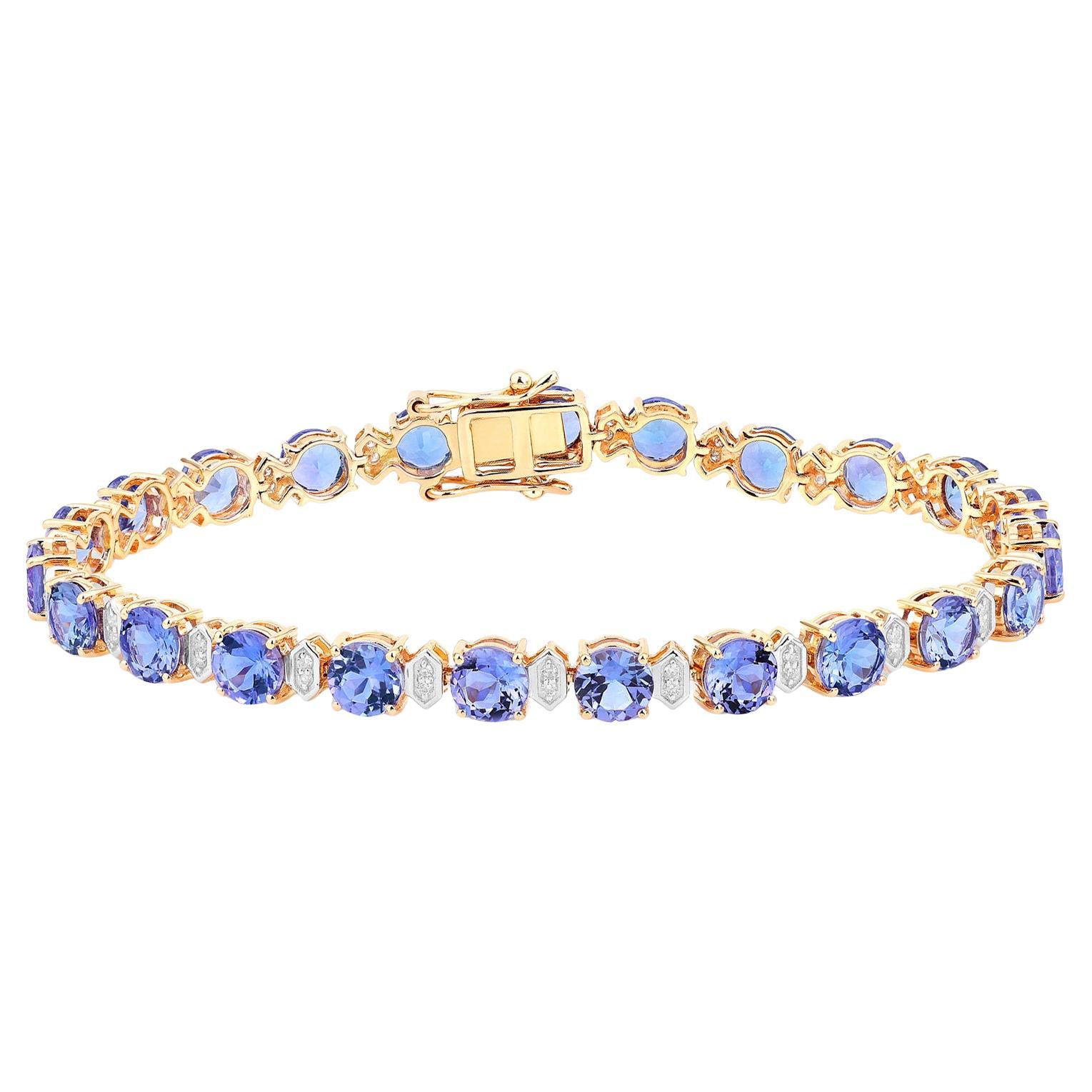 Bracelet de tennis en tanzanite Diamants 9.8 Carats Or jaune 14K