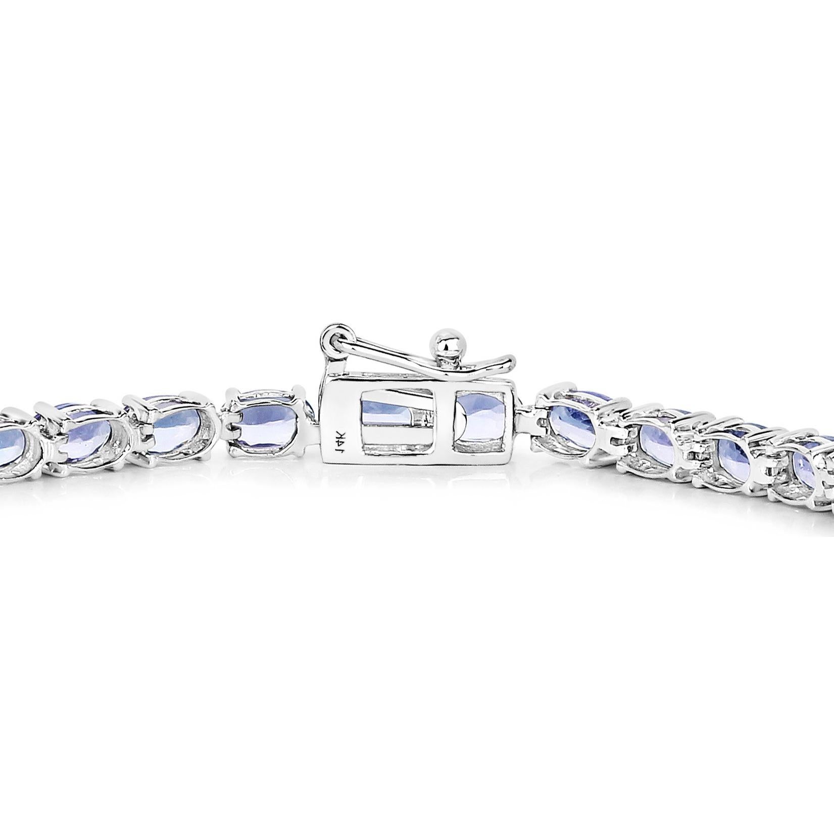 Tanzanite Tennis Bracelet Oval Cut 7.2 Carats 14K White Gold In Excellent Condition For Sale In Laguna Niguel, CA