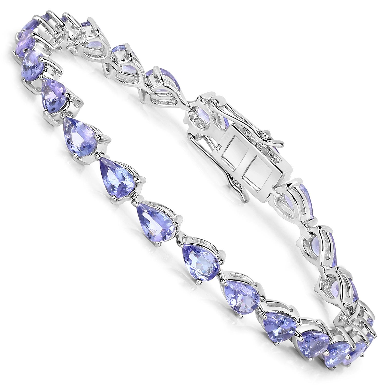 Contemporary Tanzanite Tennis Bracelet Pear Cut 9.25 Carats Sterling Silver For Sale