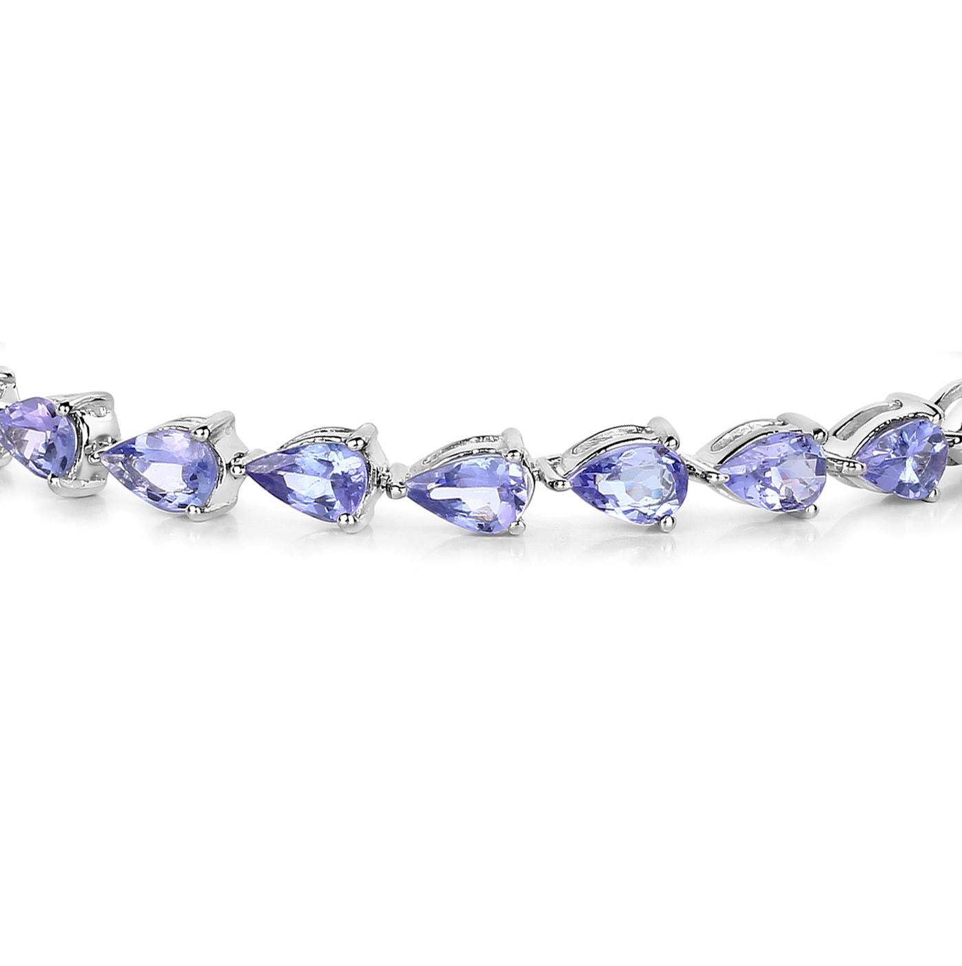 Tanzanite Tennis Bracelet Pear Cut 9.25 Carats Sterling Silver In New Condition For Sale In Aliso Viejo, CA