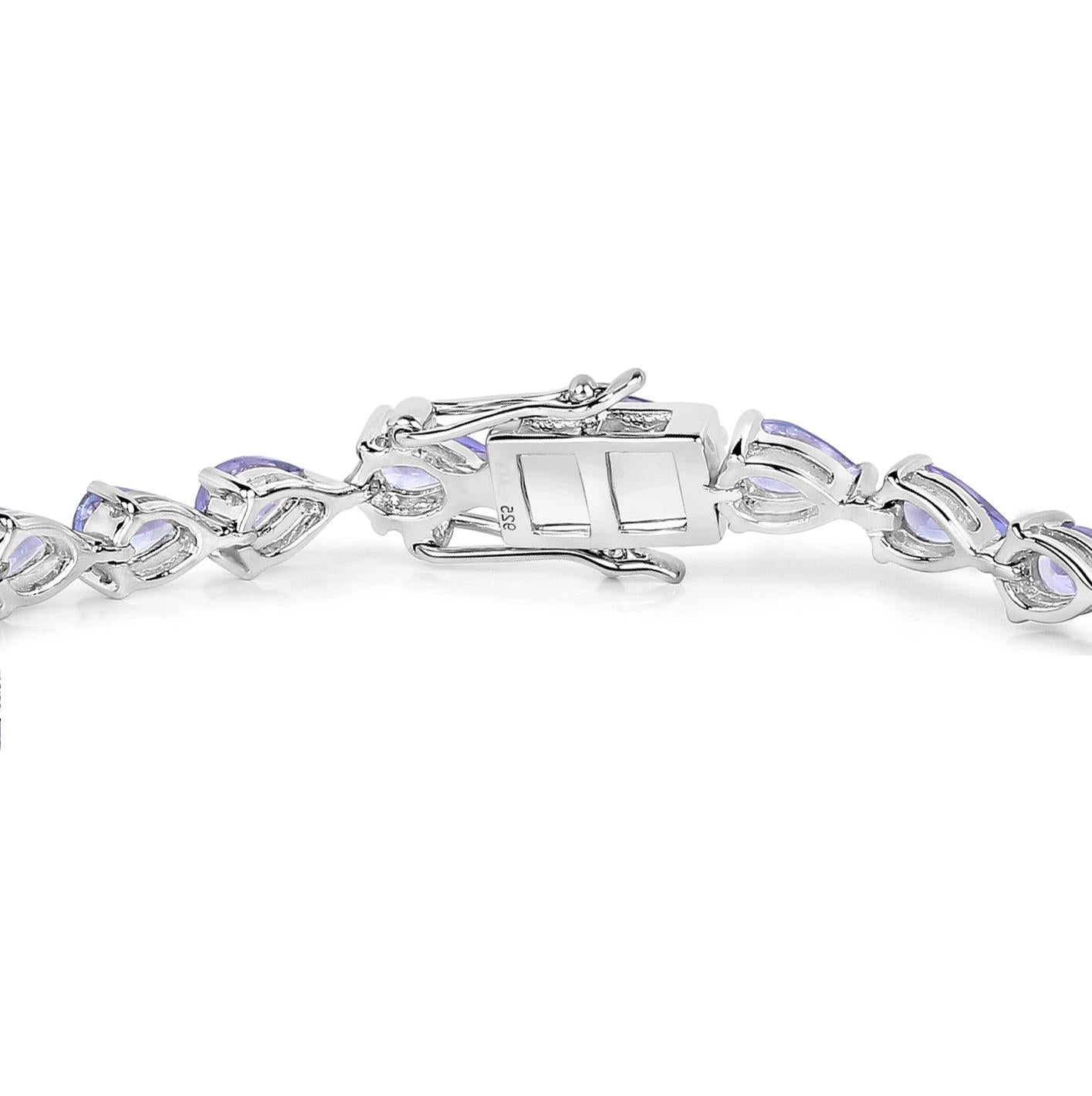 Tanzanite Tennis Bracelet Pear Cut 9.25 Carats Sterling Silver In New Condition For Sale In Laguna Niguel, CA