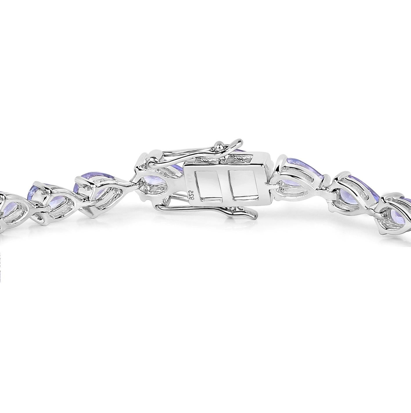 Women's or Men's Tanzanite Tennis Bracelet Pear Cut 9.25 Carats Sterling Silver For Sale