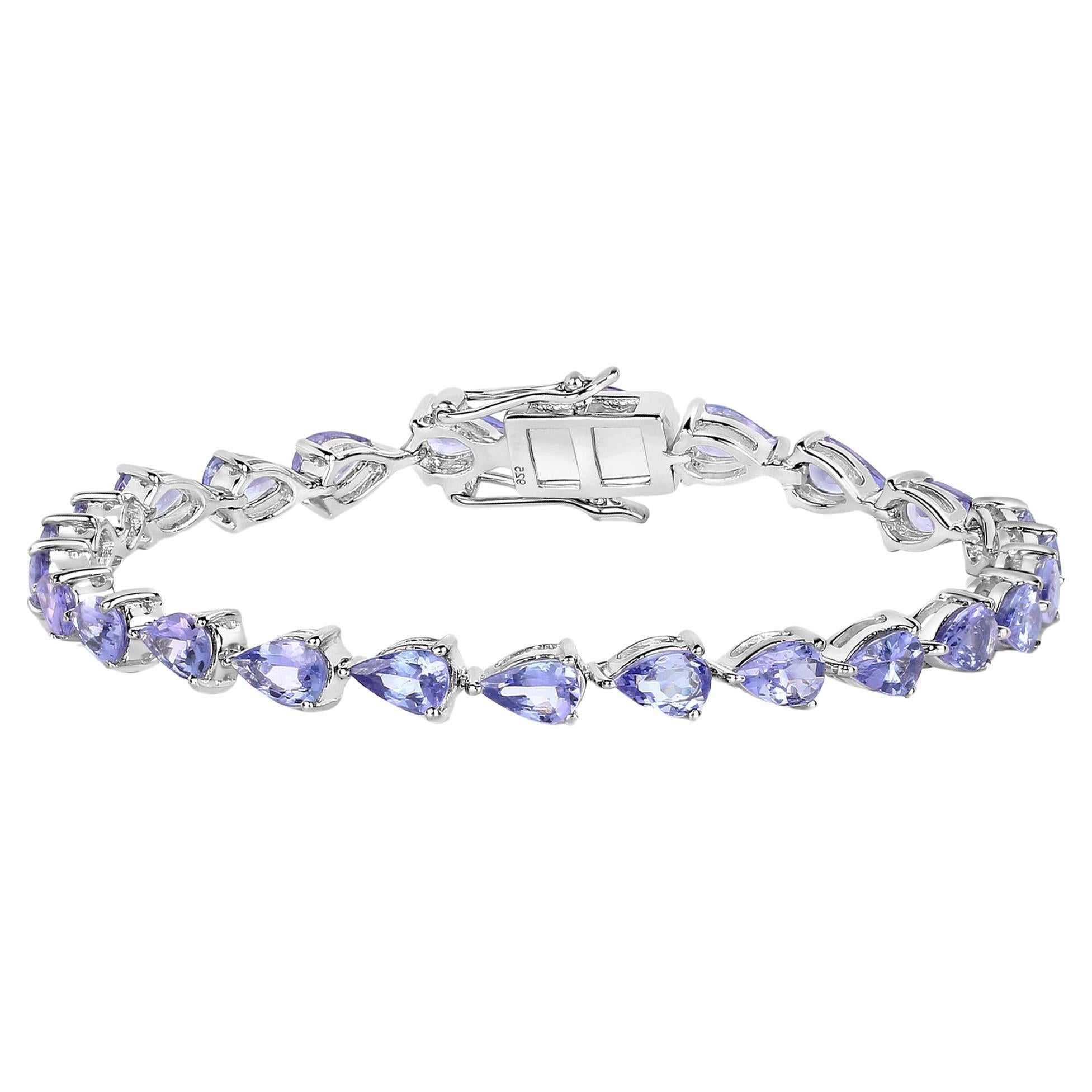 Tanzanite Tennis Bracelet Pear Cut 9.25 Carats Sterling Silver For Sale