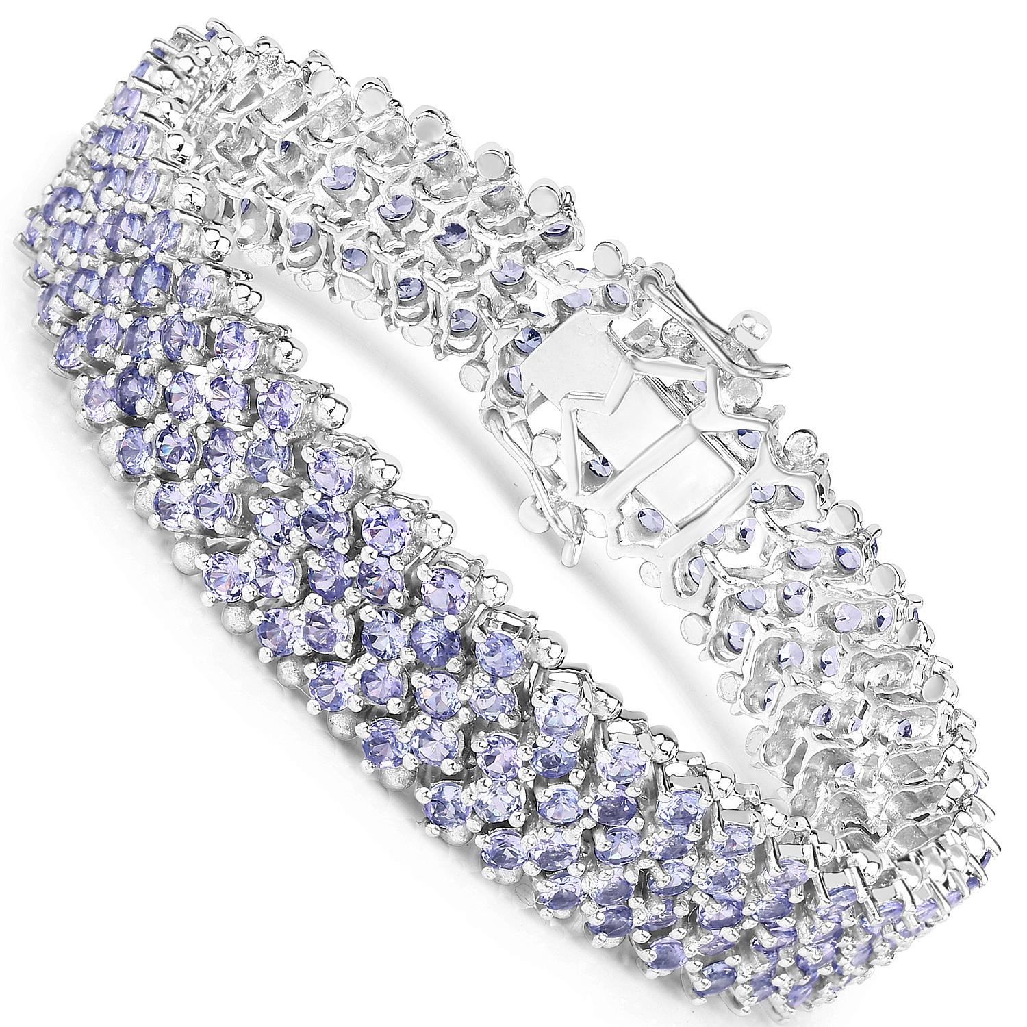 Contemporary Tanzanite Tennis Bracelet Round Cut 14.70 Carats Sterling Silver For Sale