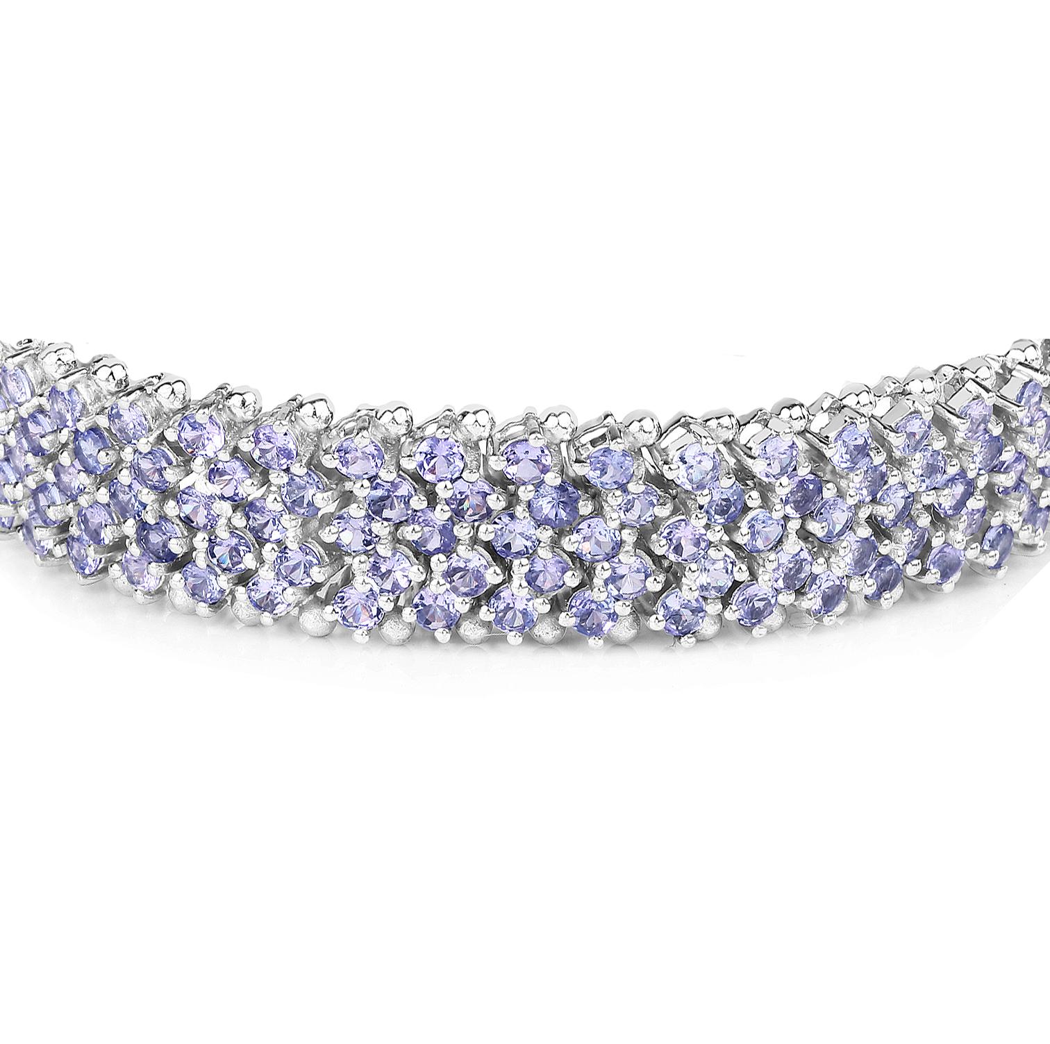 Tanzanite Tennis Bracelet Round Cut 14.70 Carats Sterling Silver In New Condition For Sale In Laguna Niguel, CA