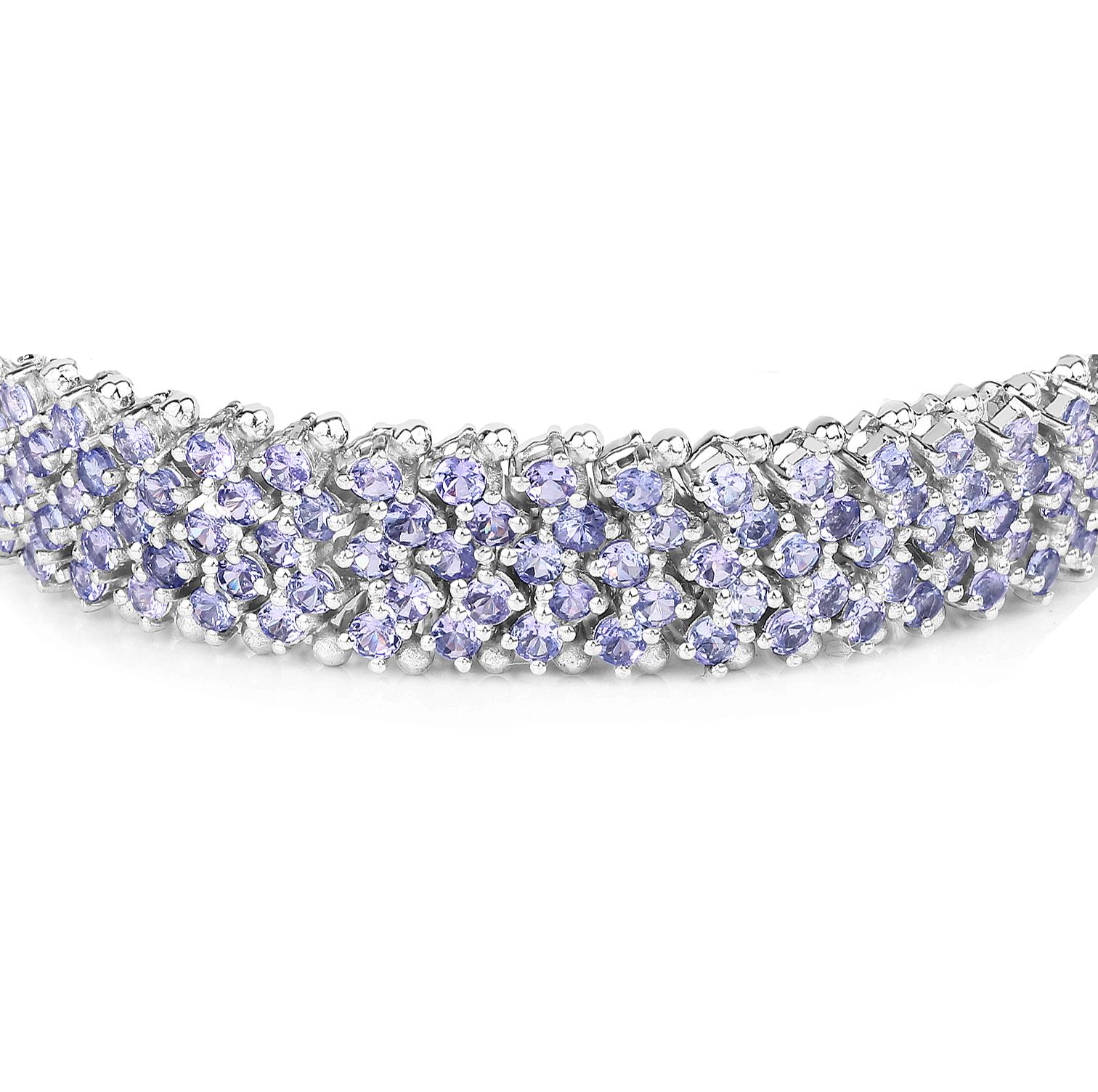 Tanzanite Tennis Bracelet Round Cut 14.70 Carats Sterling Silver In New Condition For Sale In Aliso Viejo, CA