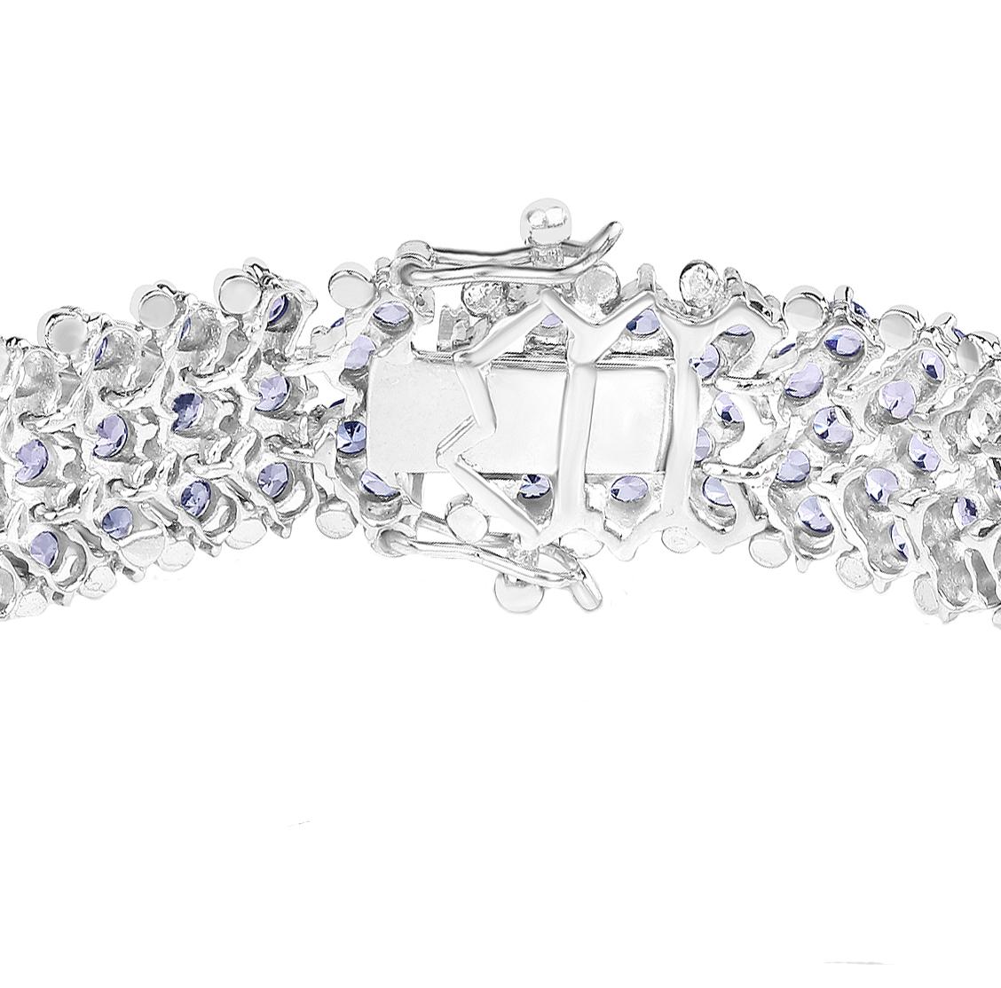 Women's or Men's Tanzanite Tennis Bracelet Round Cut 14.70 Carats Sterling Silver For Sale