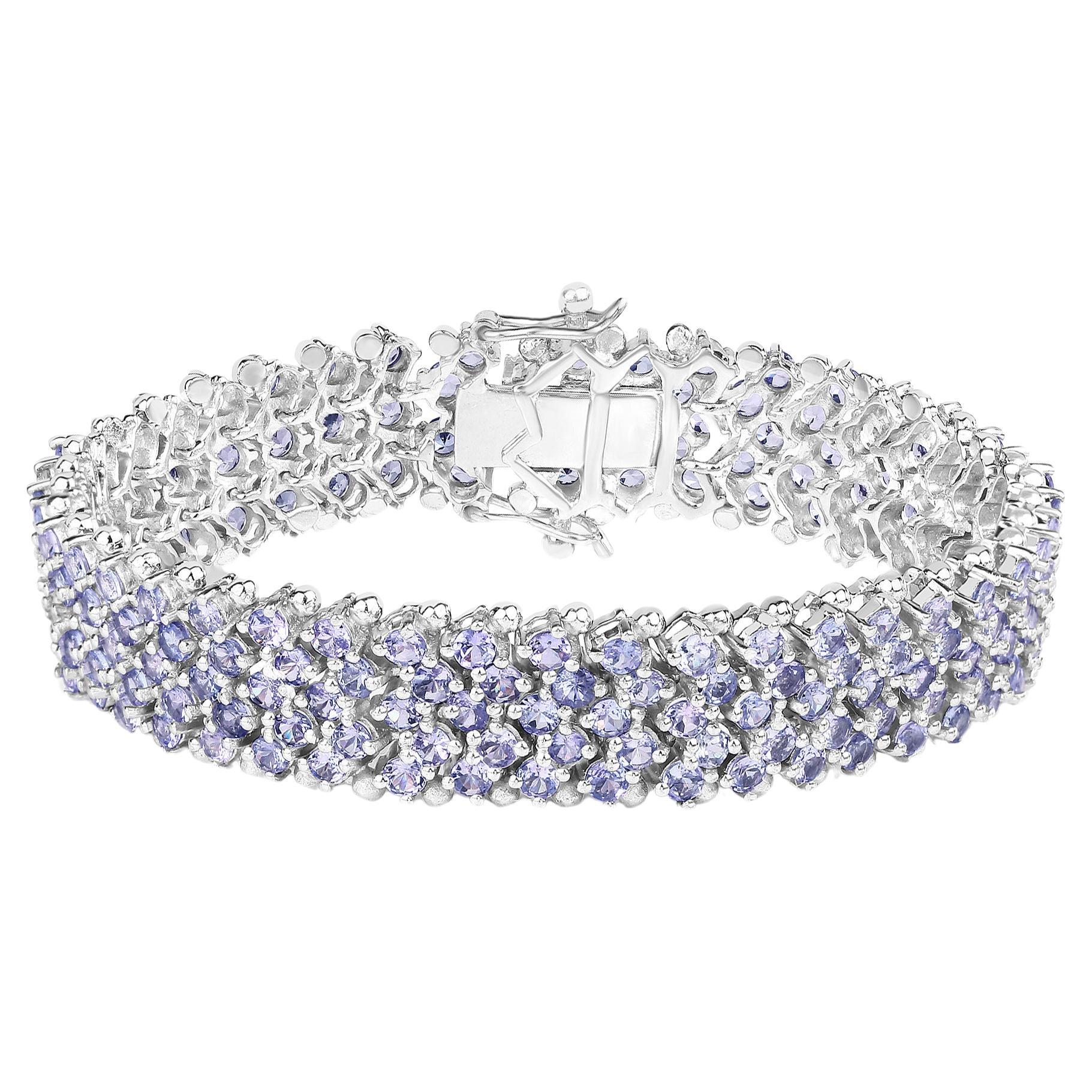 Tanzanite Tennis Bracelet Round Cut 14.70 Carats Sterling Silver