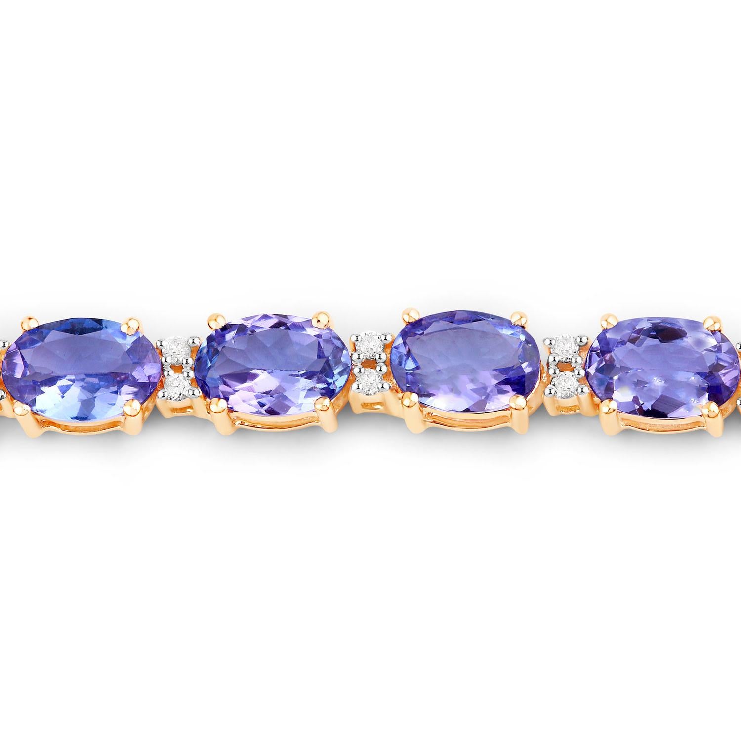 Taglio ovale Bracciale Tennis Tanzanite Diamanti Bianchi 10,8 Carati Oro Giallo 14K in vendita