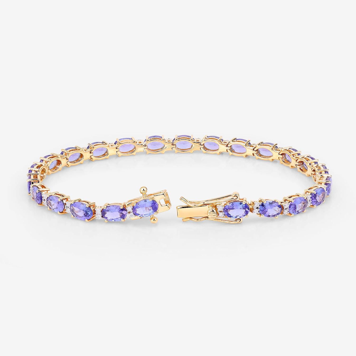 Bracciale Tennis Tanzanite Diamanti Bianchi 10,8 Carati Oro Giallo 14K In condizioni ottime in vendita a Punta Gorda, FL