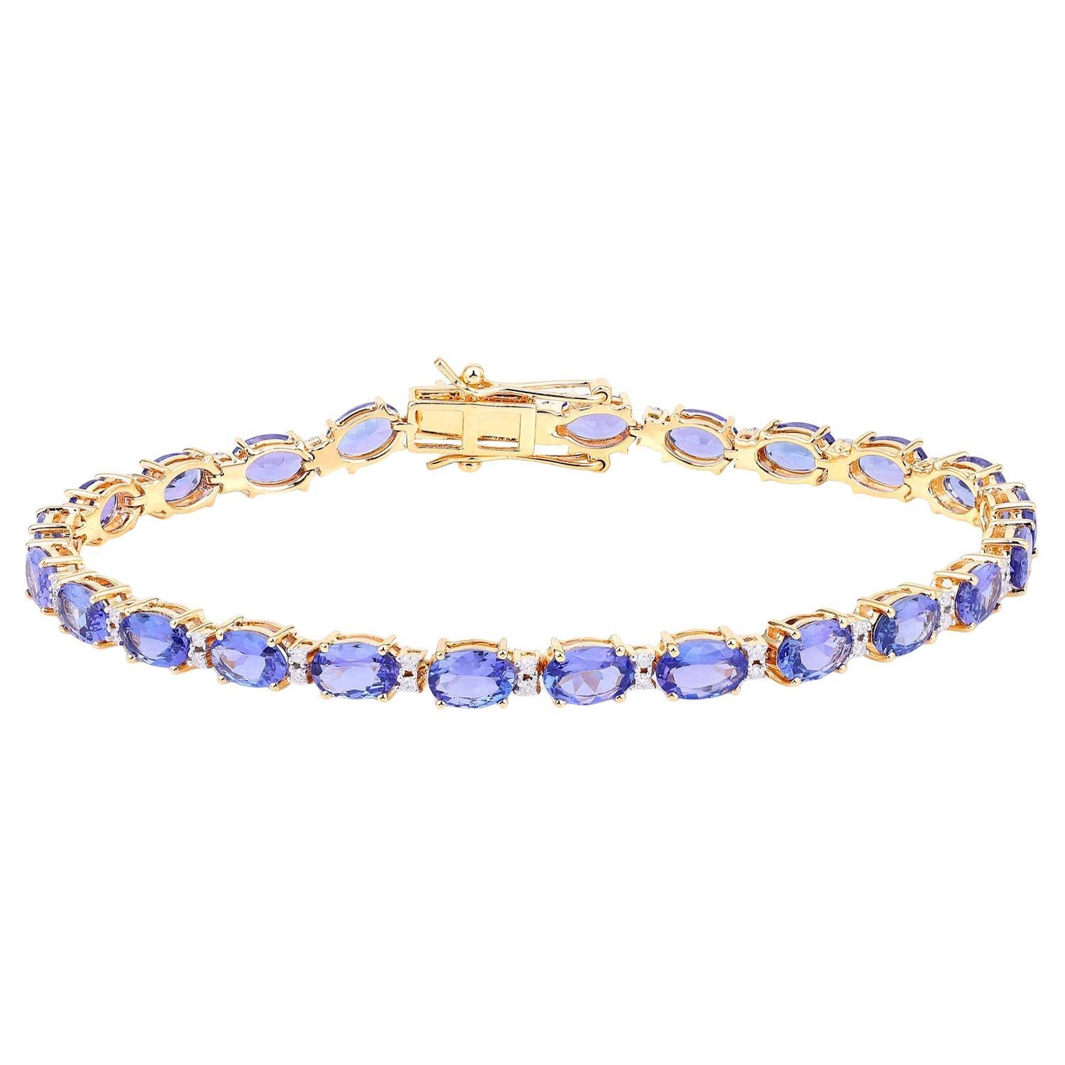 Brazalete de tanzanita Diamantes blancos 10,8 quilates Oro amarillo de 14 quilates