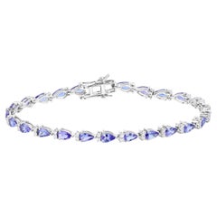 Tanzanite Tennis Bracelet White Diamonds 5.6 Carats 14K White Gold