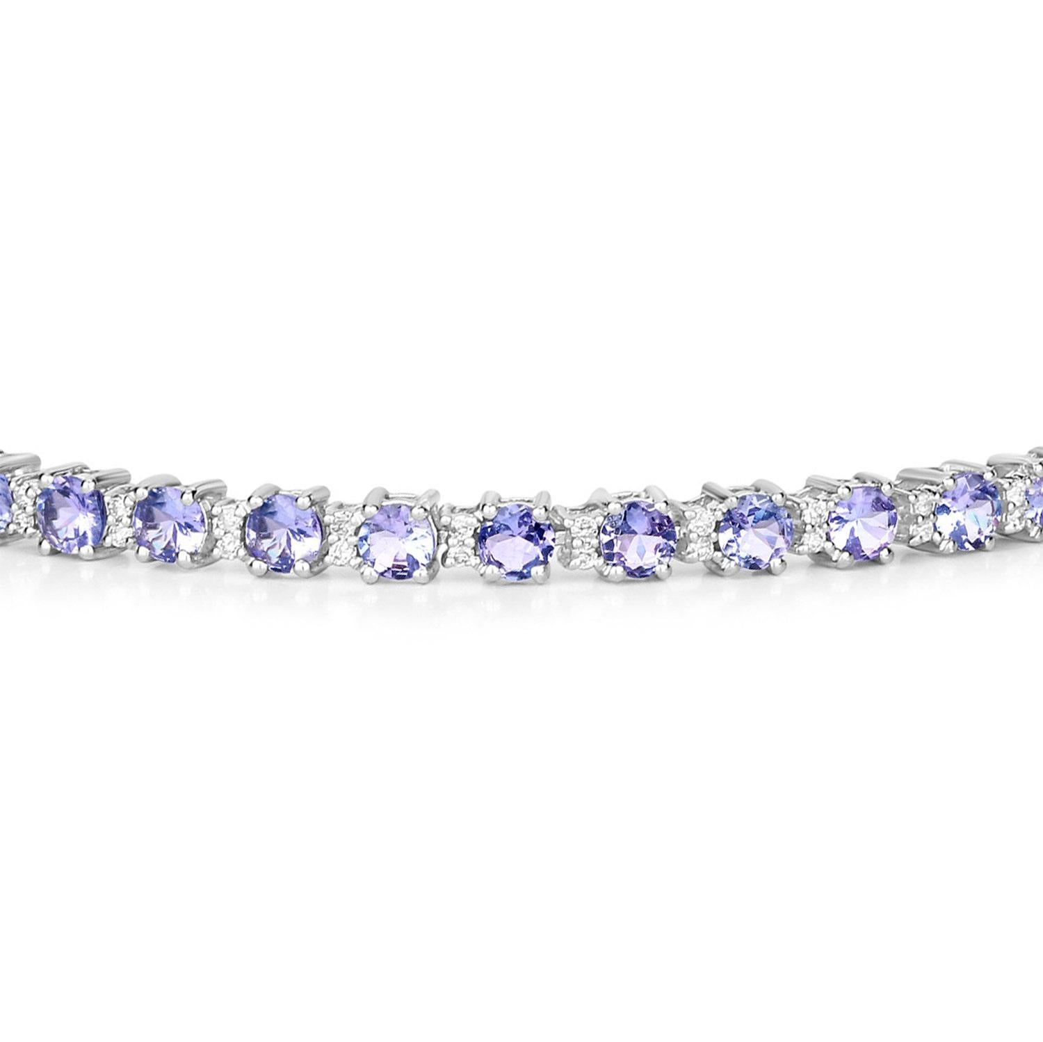 Contemporaneo Bracciale Tennis Tanzanite Topazio Bianco 4,3 Carati Argento in vendita