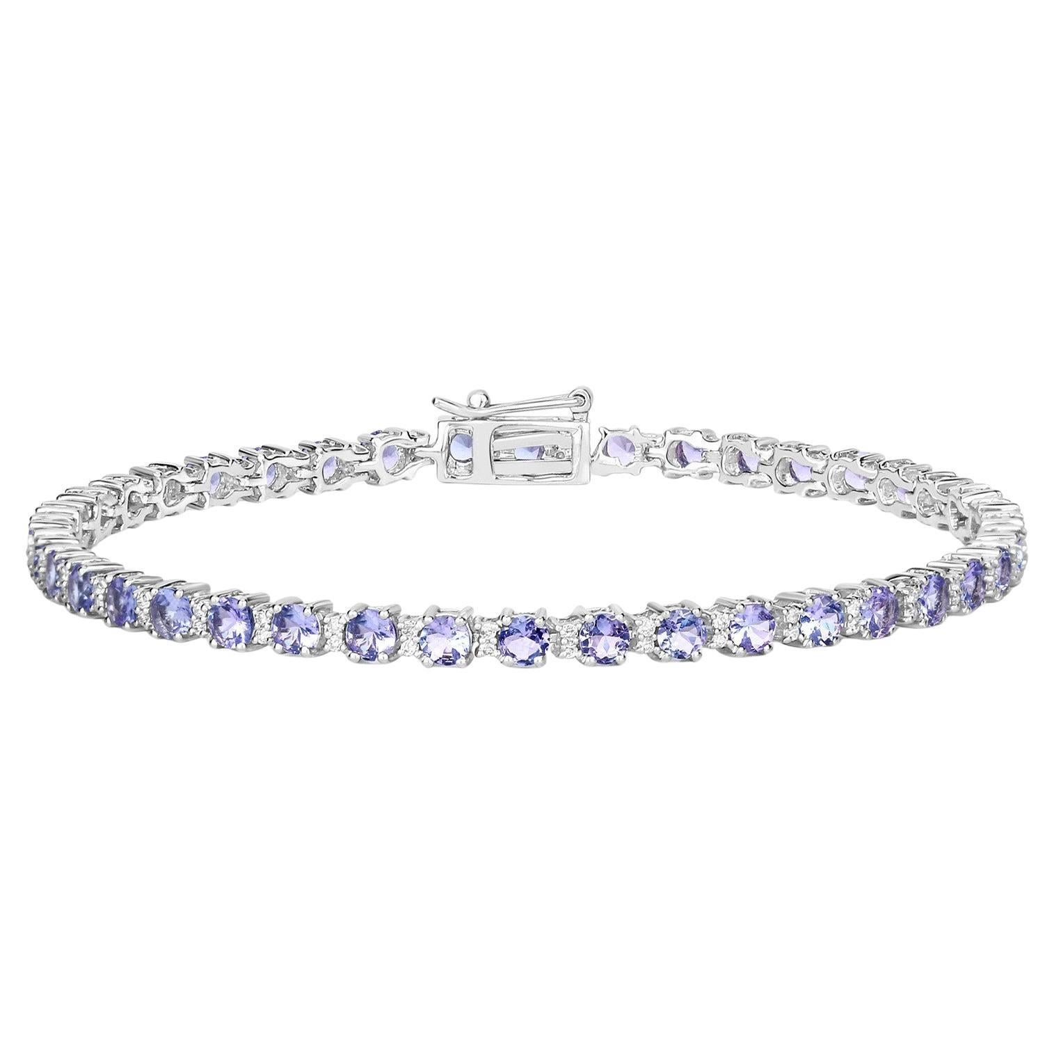Bracciale Tennis Tanzanite Topazio Bianco 4,3 Carati Argento
