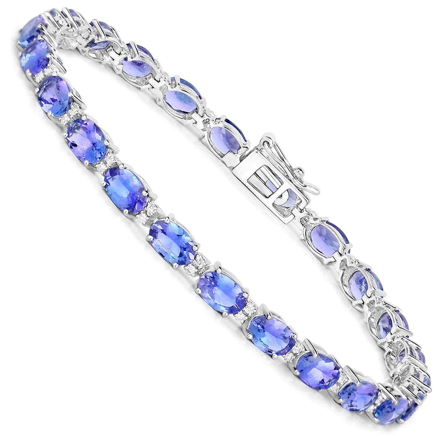 Contemporary Tanzanite Tennis Bracelet With Diamonds 10.87 Carats 14K White Gold For Sale