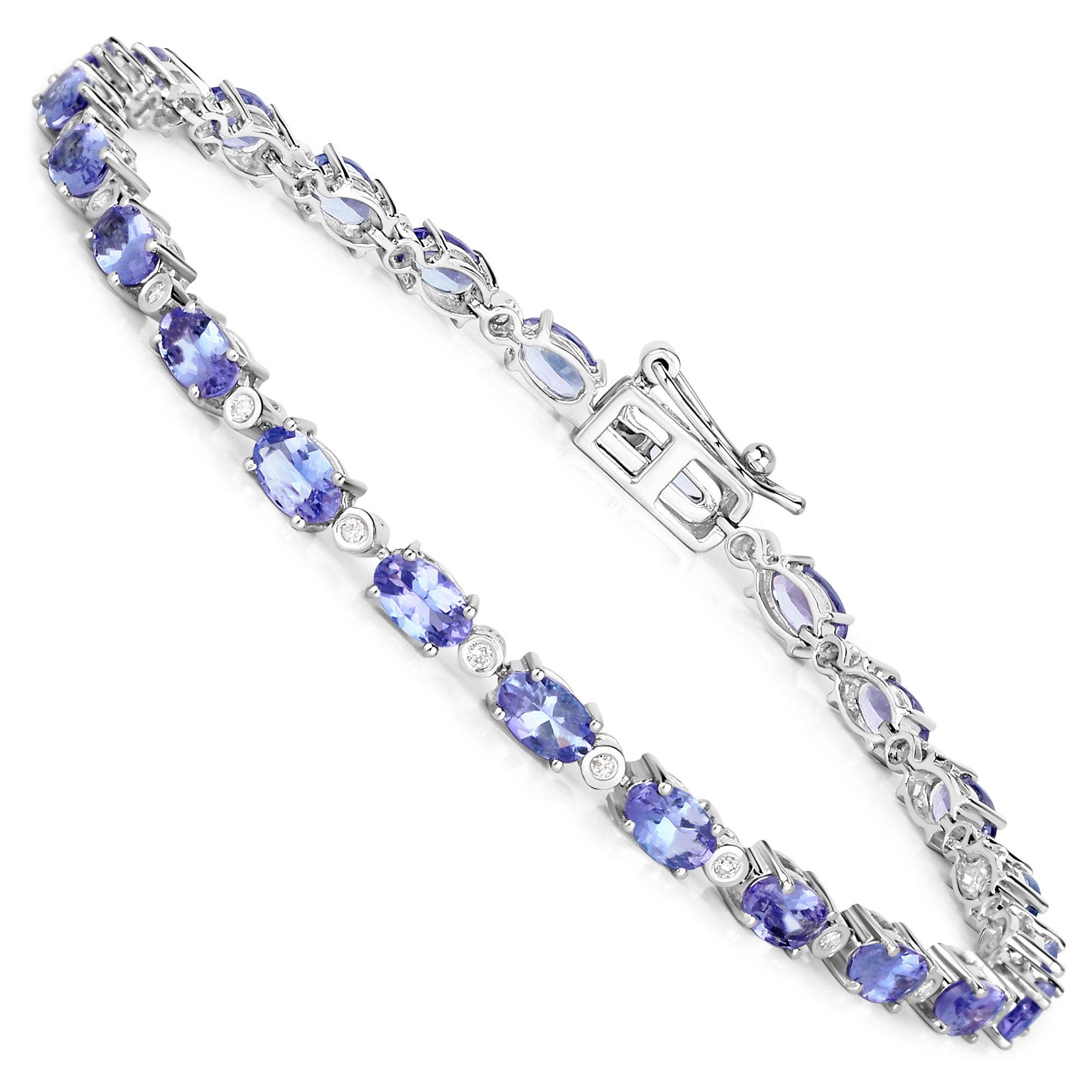 Contemporary Tanzanite Tennis Bracelet With Diamonds 5.18 Carats 14K White Gold For Sale