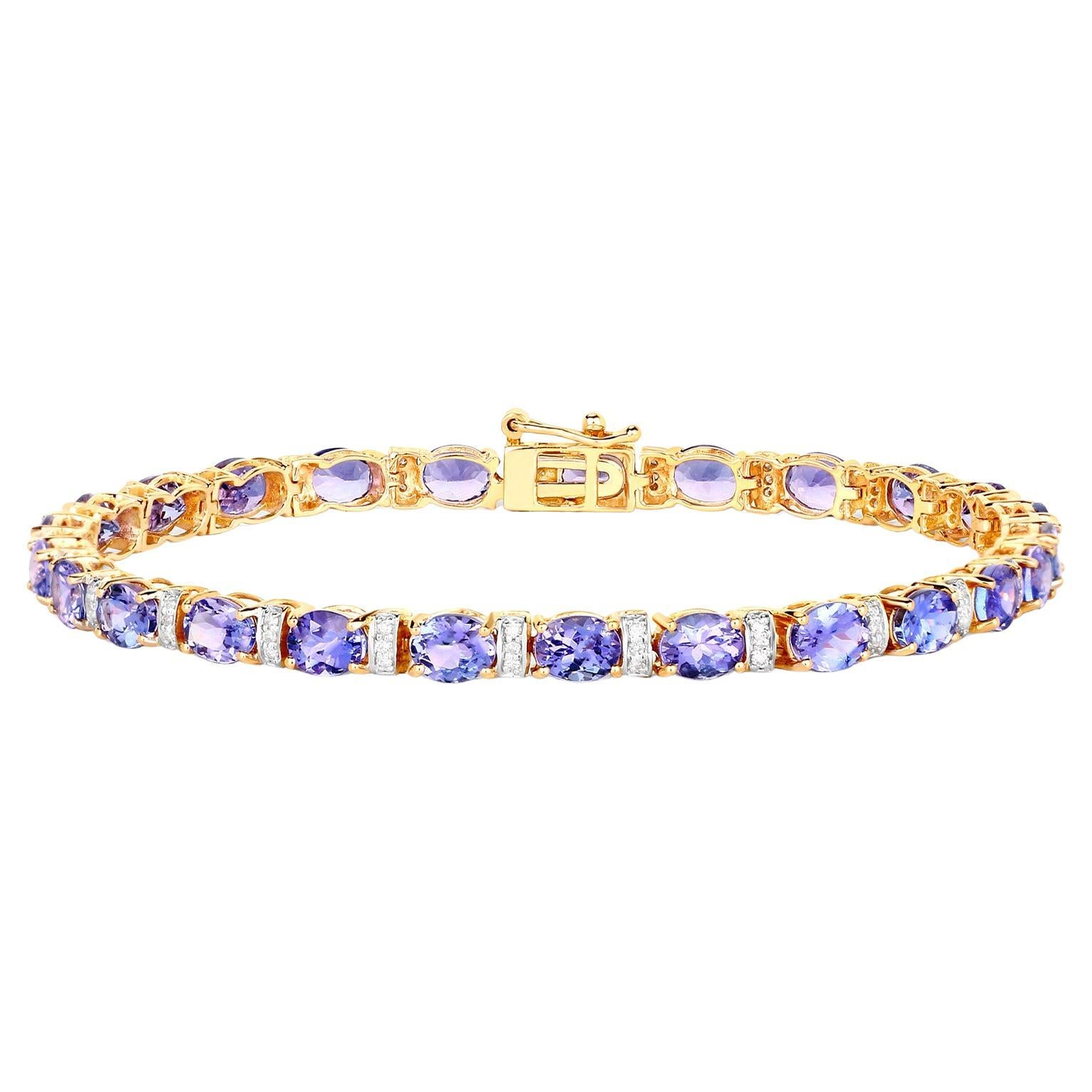 Tanzanite Tennis Bracelet With Diamonds 8.51 Carats 14K Yellow Gold For