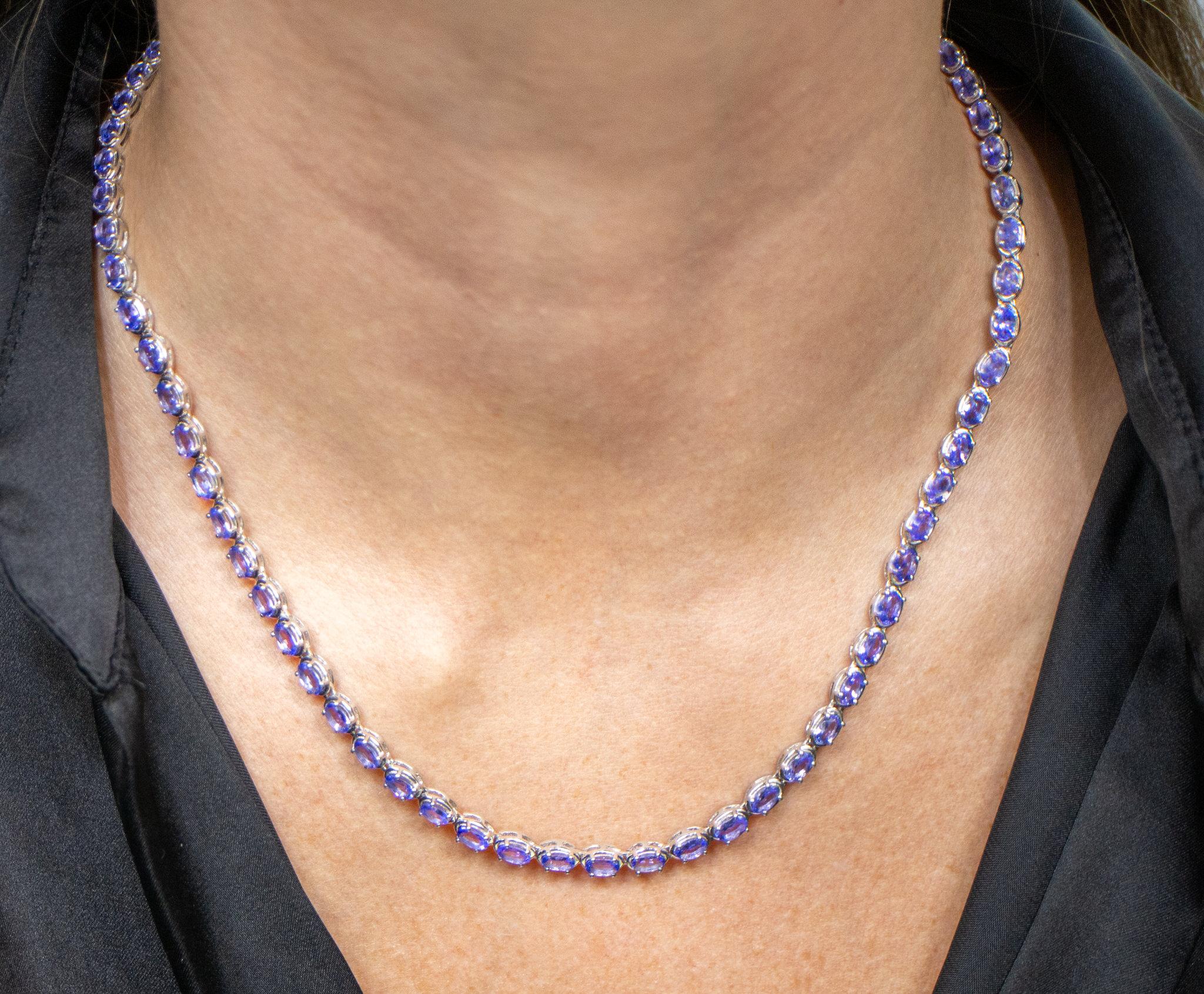 Tanzanite Tennis Necklace 10 Carats Sterling Silver In Excellent Condition For Sale In Aliso Viejo, CA