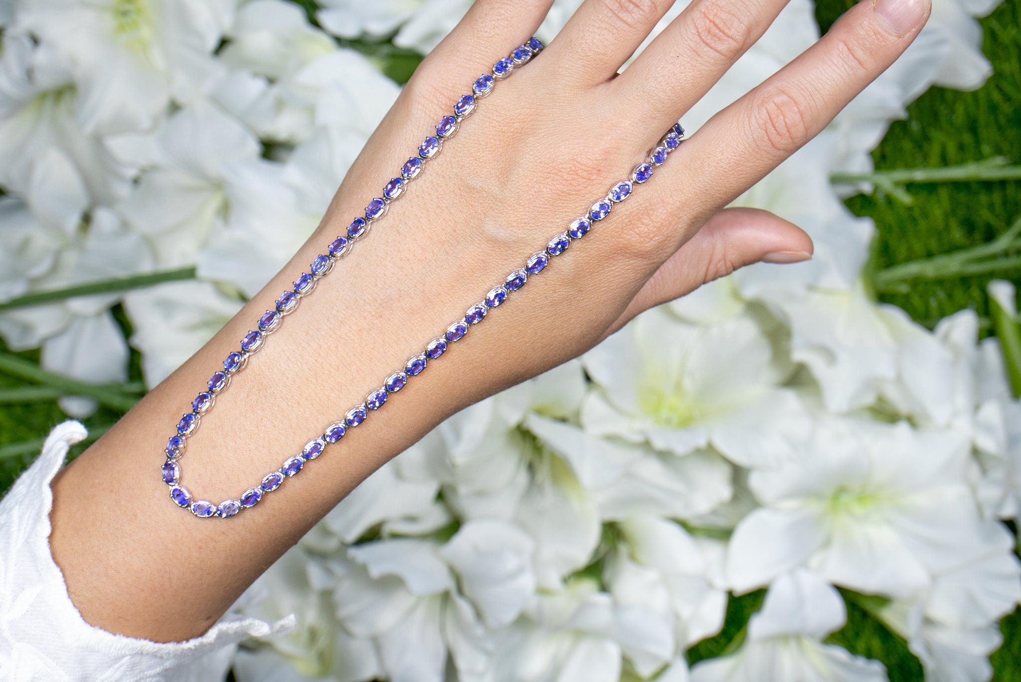 Tanzanite Tennis Necklace 10 Carats Sterling Silver For Sale 3