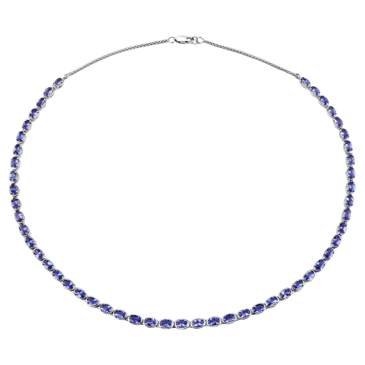 Tanzanite Tennis Necklace 10 Carats Sterling Silver For Sale