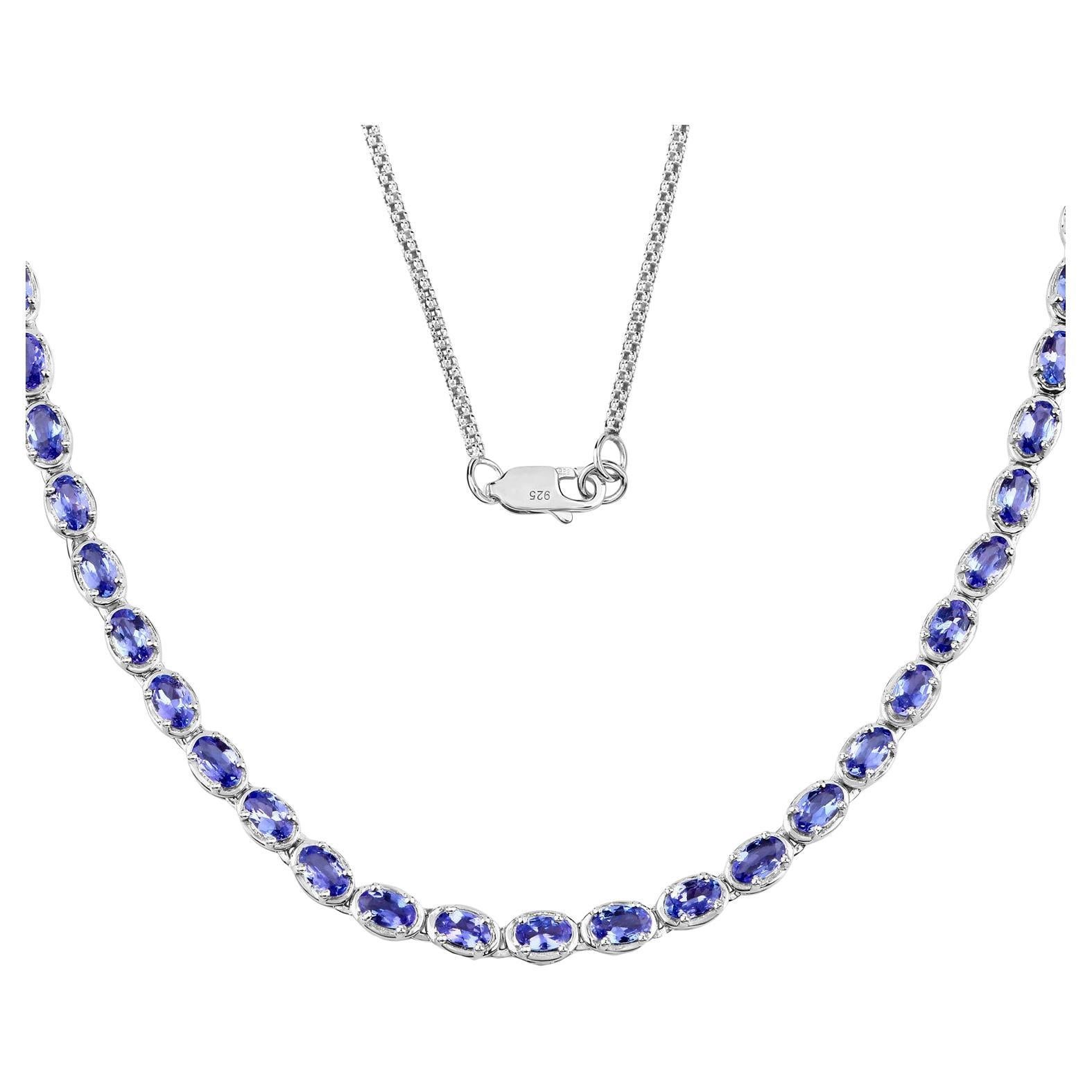 Tanzanite Tennis Necklace 10 Carats Sterling Silver For Sale
