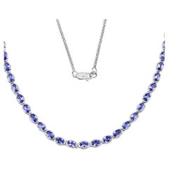 Tanzanite Tennis Necklace 10 Carats Sterling Silver