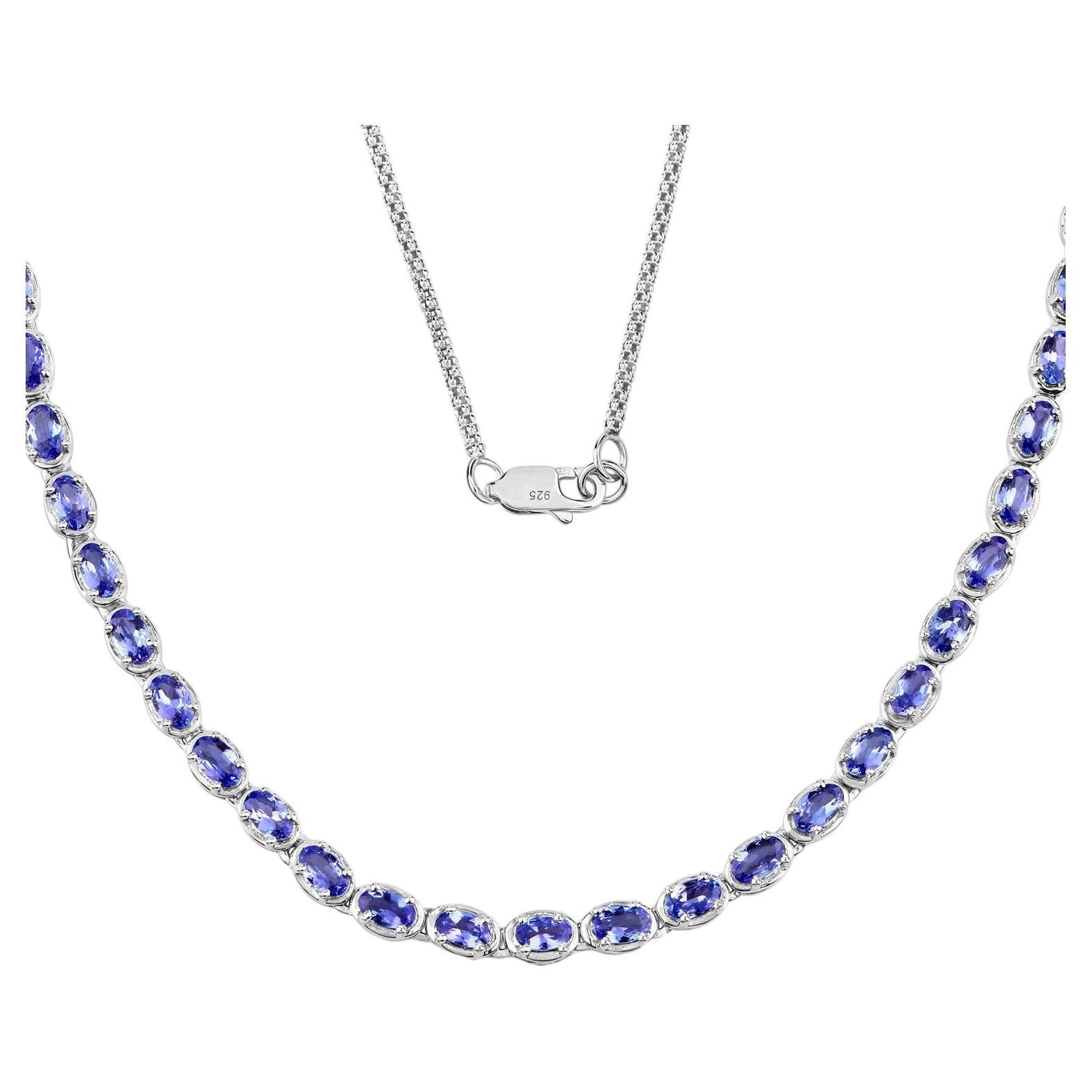 Tanzanite Tennis Necklace 10 Carats Sterling Silver