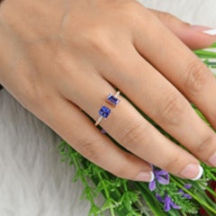Toi et Moi Tanzanite Diamond 18K Solid Rose Gold Open Band Ring 1.13 Carat
