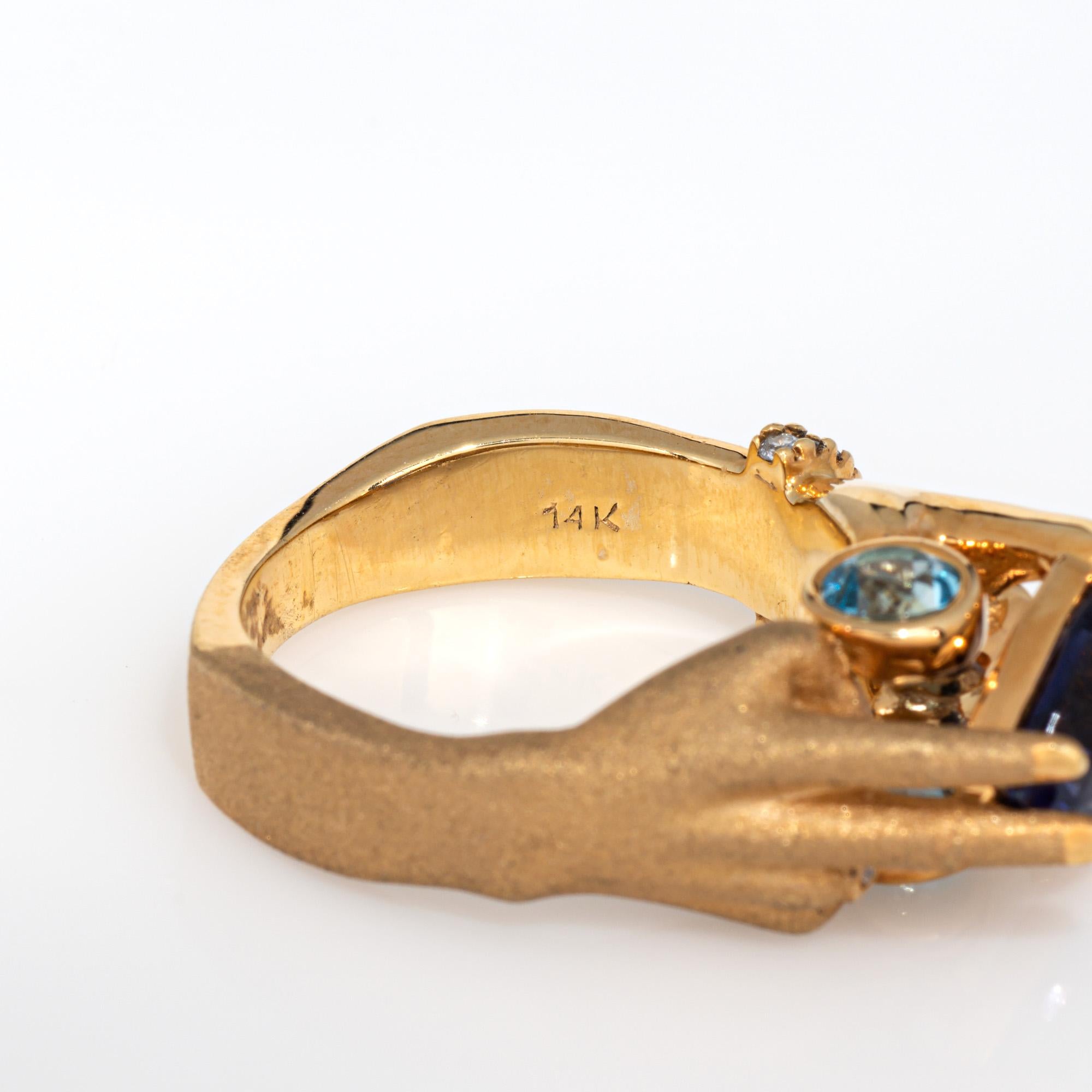 Anello con tanzanite e topazio Estate Jewelry in oro giallo 14k Sz 6.5 Gioielli mistici e raffinati in vendita 4