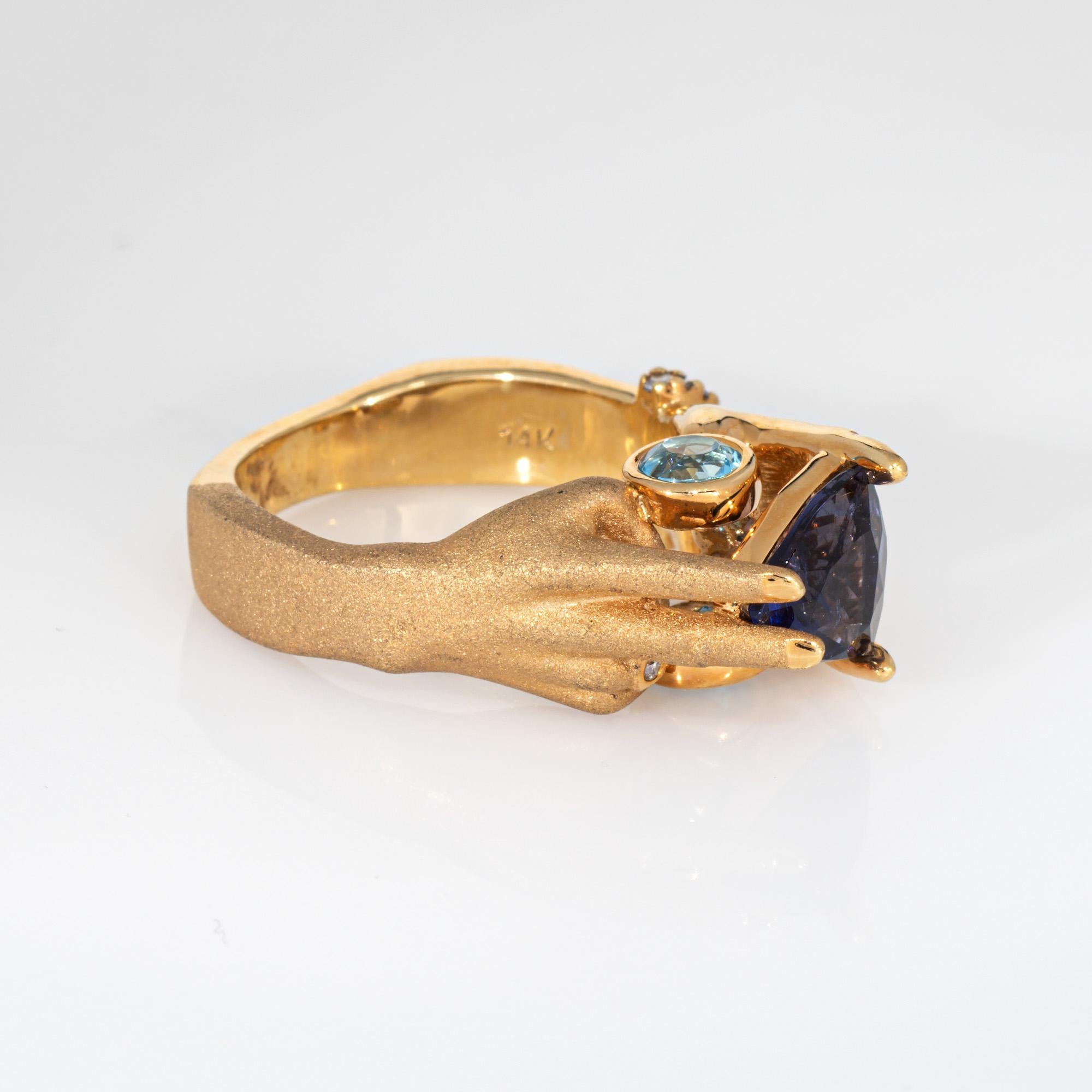 Anello con tanzanite e topazio Estate Jewelry in oro giallo 14k Sz 6.5 Gioielli mistici e raffinati In condizioni buone in vendita a Torrance, CA