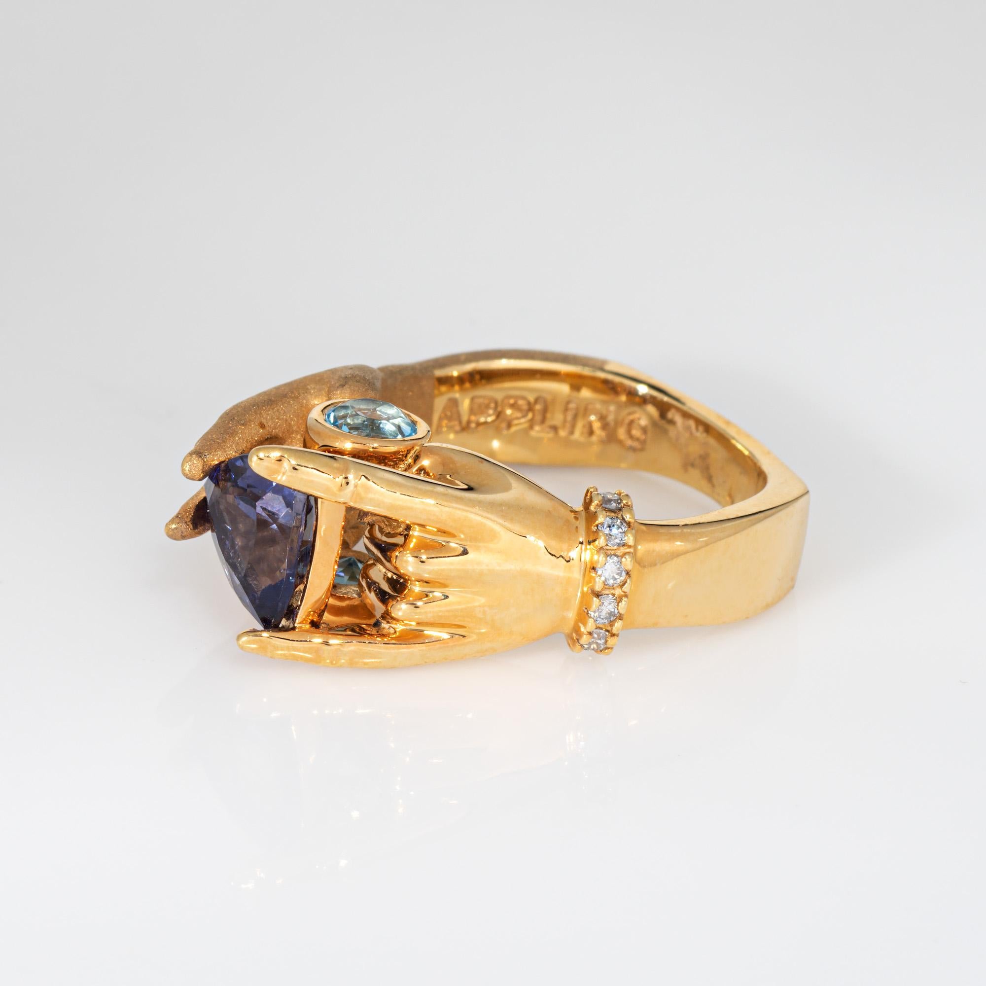 Donna Anello con tanzanite e topazio Estate Jewelry in oro giallo 14k Sz 6.5 Gioielli mistici e raffinati in vendita