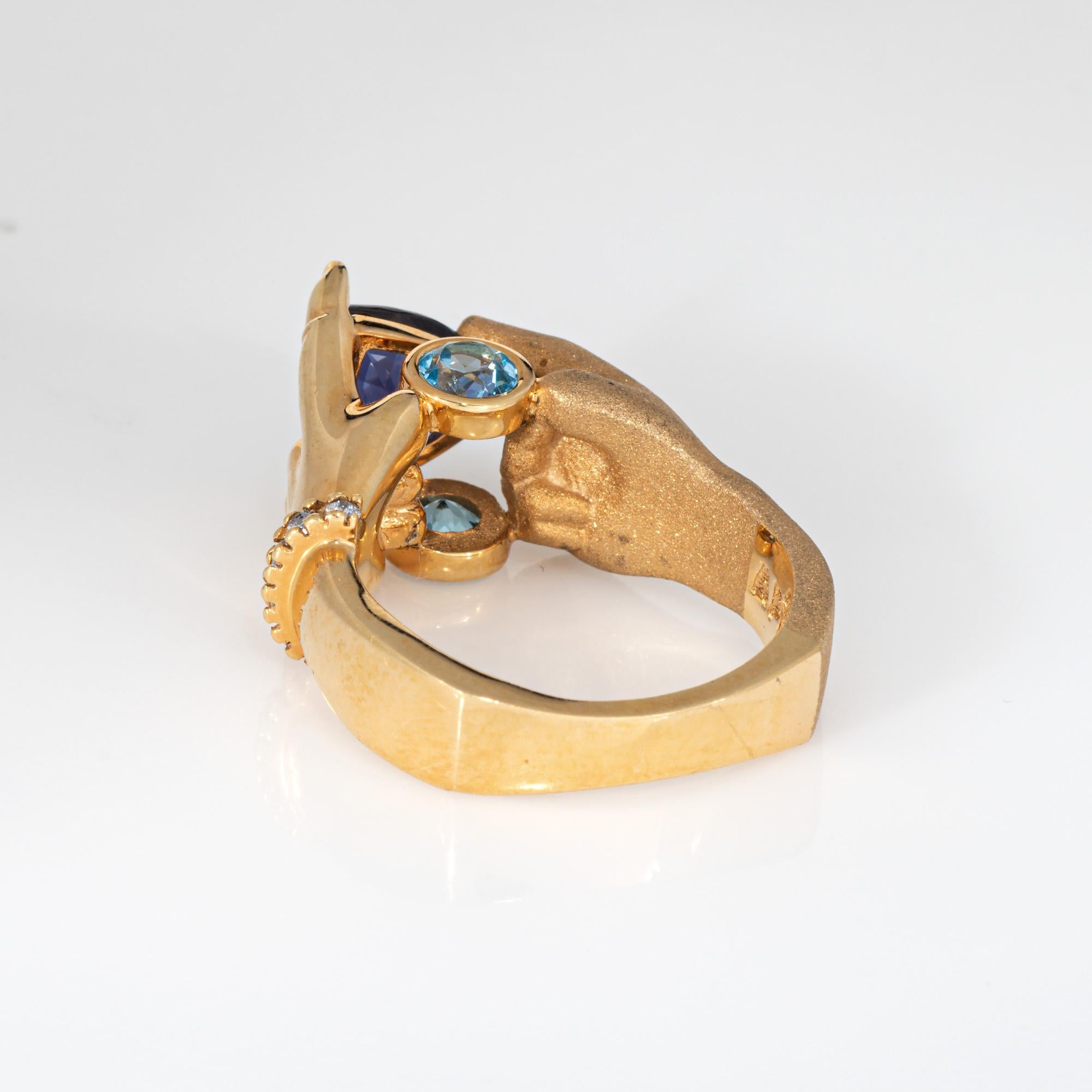 Anello con tanzanite e topazio Estate Jewelry in oro giallo 14k Sz 6.5 Gioielli mistici e raffinati in vendita 1