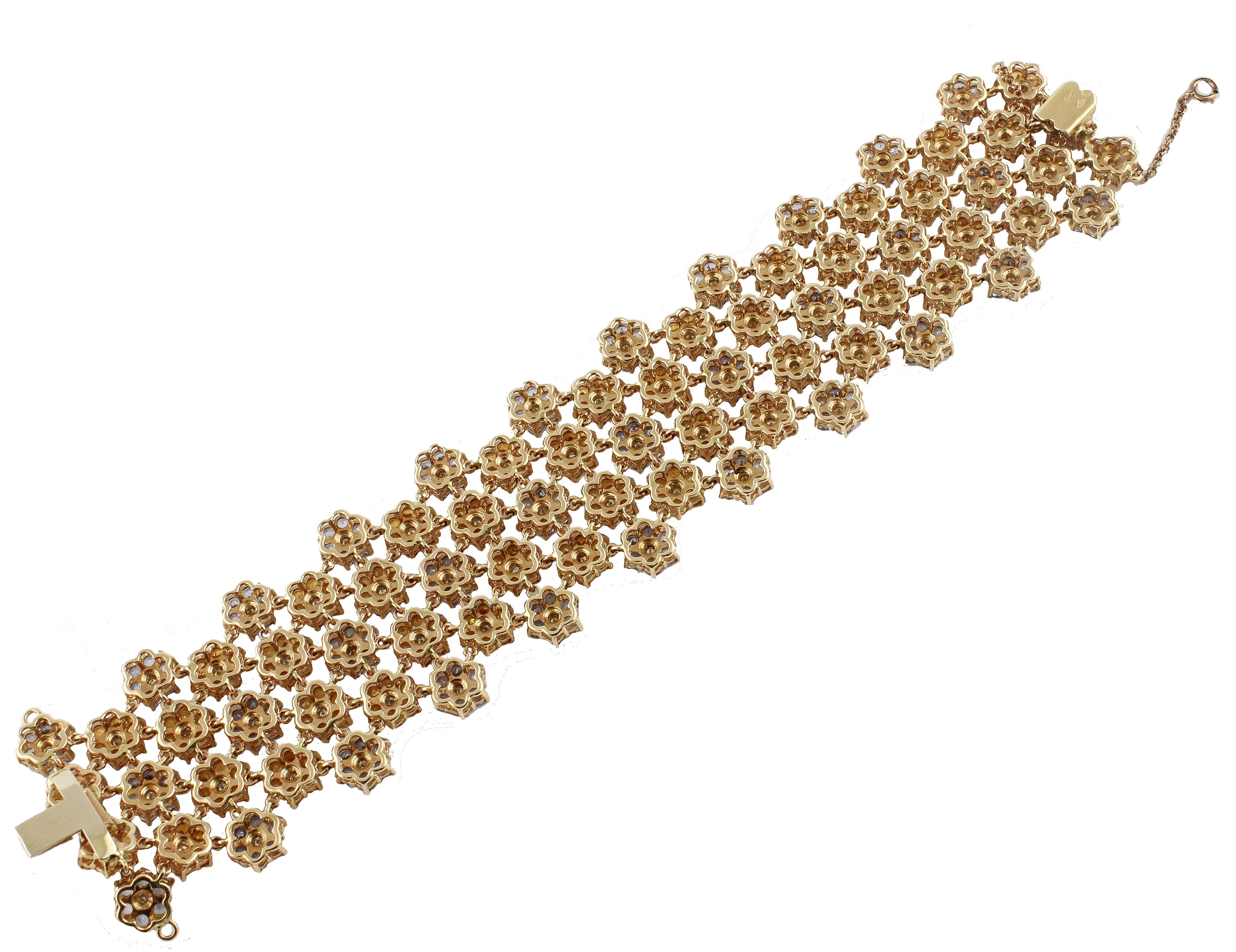 Retro Tanzanite Topaz Rose Gold Little Flowers Link Bracelet For Sale