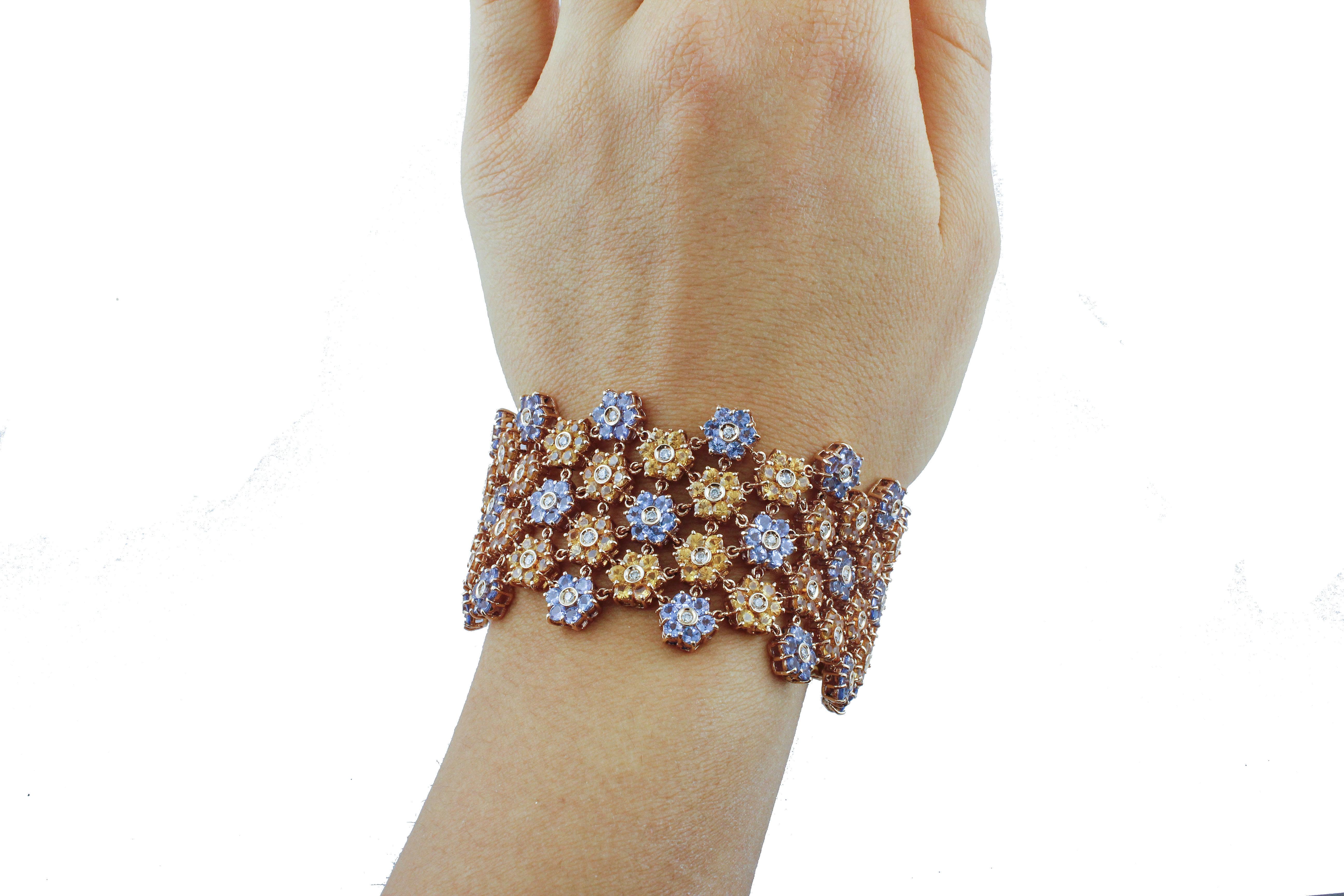 Women's Tanzanite Topaz Rose Gold Little Flowers Link Bracelet For Sale