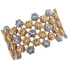 Retro Tanzanite Topaz Rose Gold Little Flowers Link Bracelet