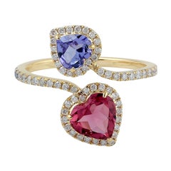 Tanzanita Turmalina Diamante Anillo Corazón Oro 18 Kilates