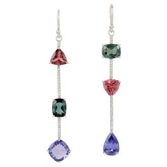 Tanzanite Tourmaline Diamond 18 Karat Gold Linear Earrings