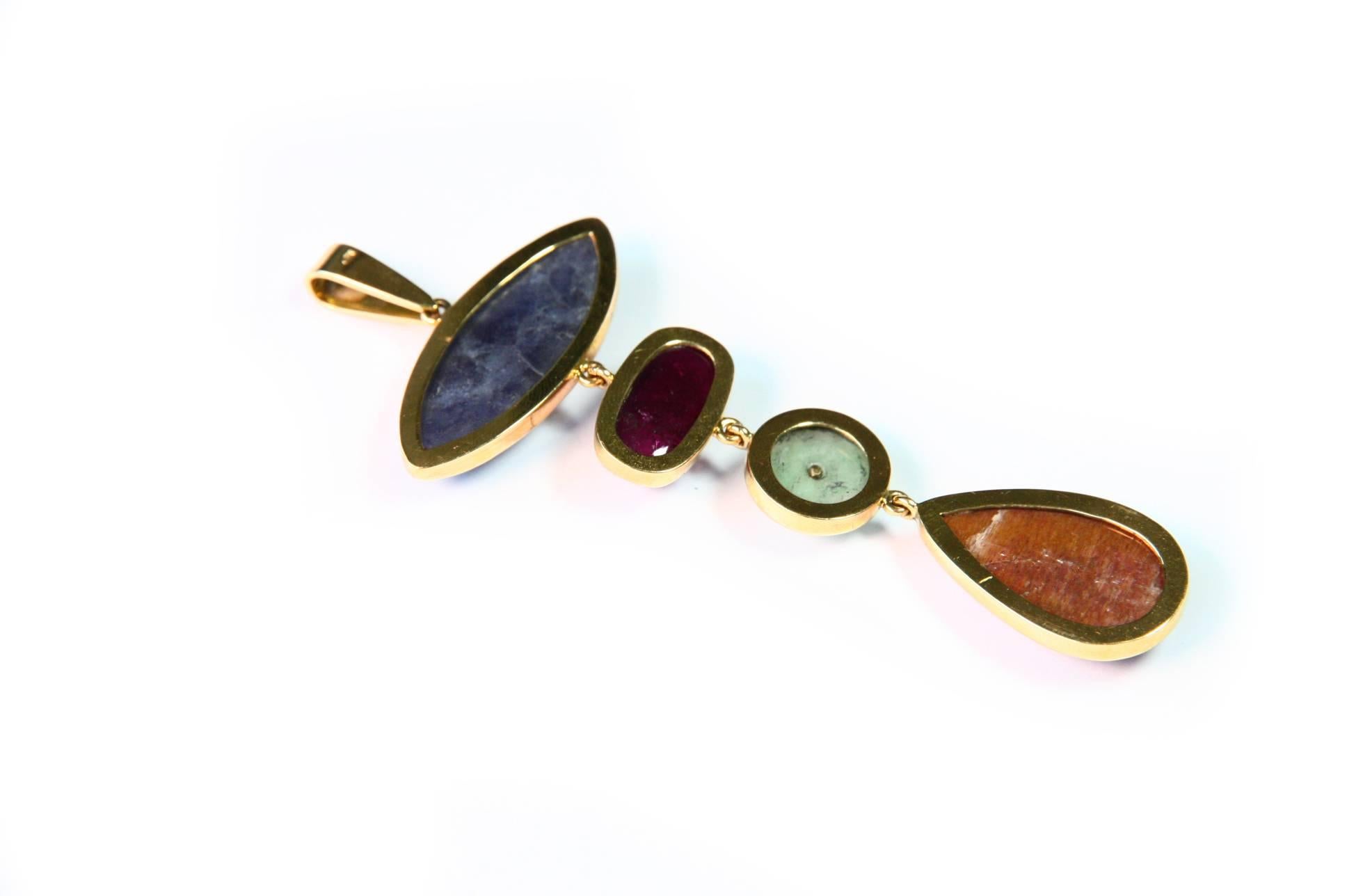 Women's or Men's Tanzanite Tourmaline Jade Opal Gold Pendant For Sale