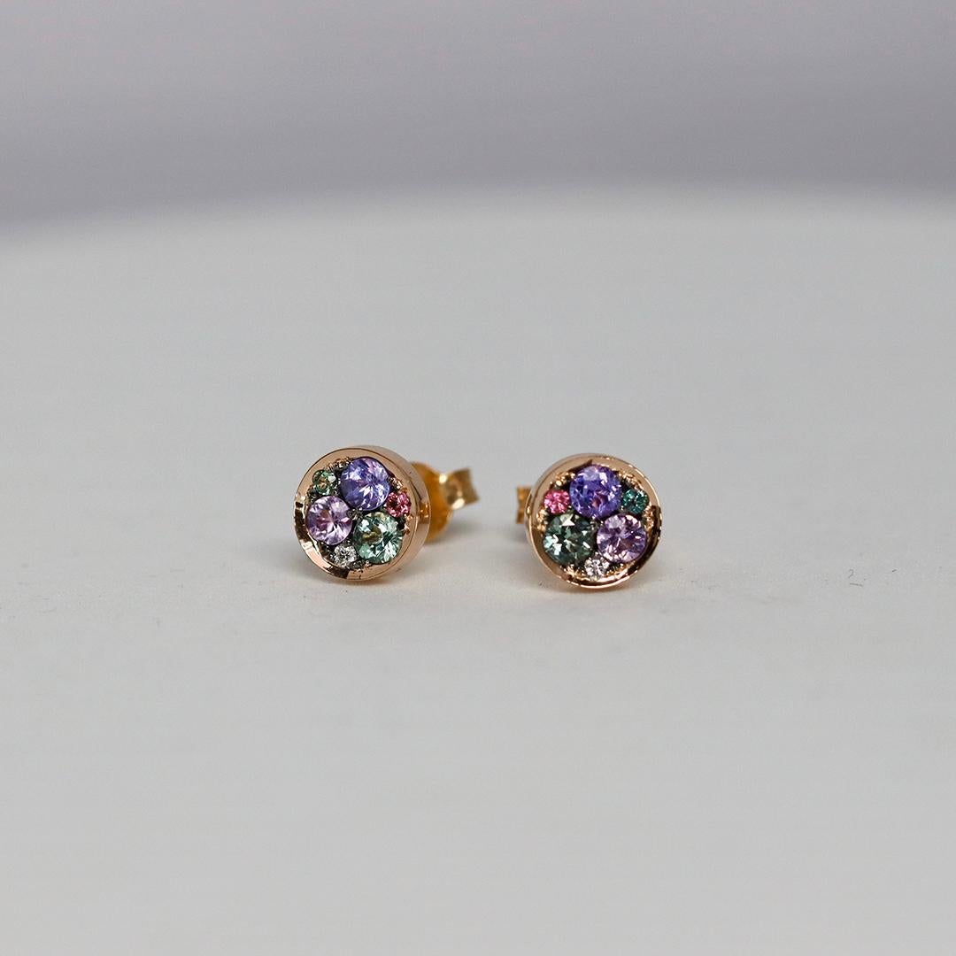 Tanzanite +Tourmaline + Sapphire + Alexandrite + Spinel + diamond Stud Earrings For Sale 4