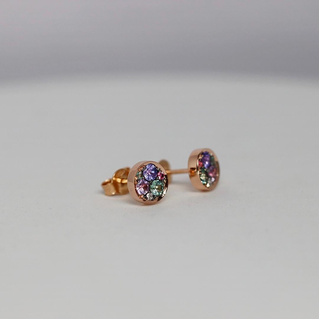 Contemporary Tanzanite +Tourmaline + Sapphire + Alexandrite + Spinel + diamond Stud Earrings For Sale