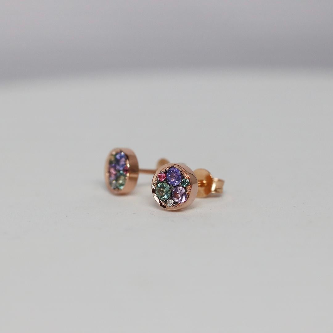Tanzanite +Tourmaline + Sapphire + Alexandrite + Spinel + diamond Stud Earrings For Sale 3