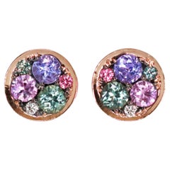 Tanzanite +Tourmaline + Sapphire + Alexandrite + Spinel + diamond Stud Earrings