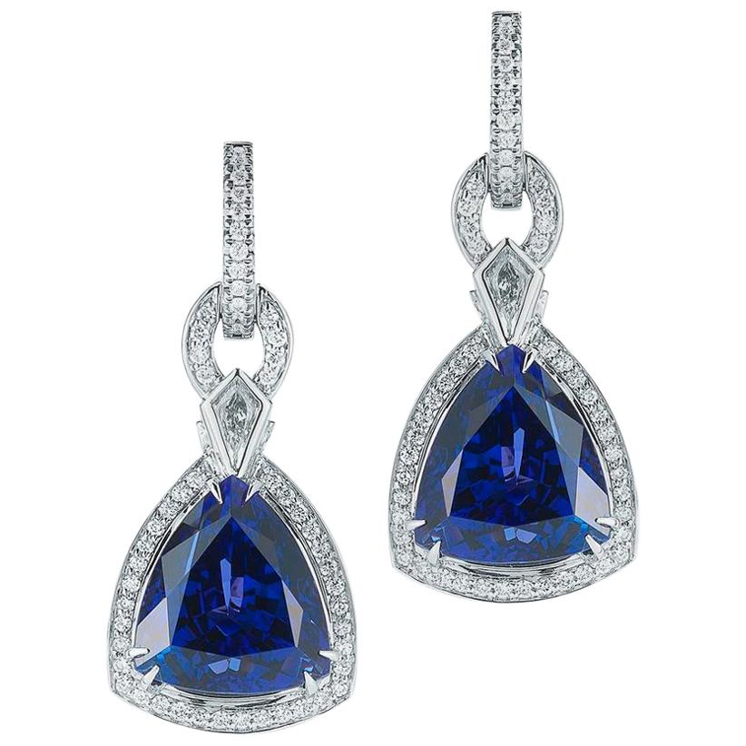 Tanzanite Trillion And Diamond Earring By RayazTakat For Sale