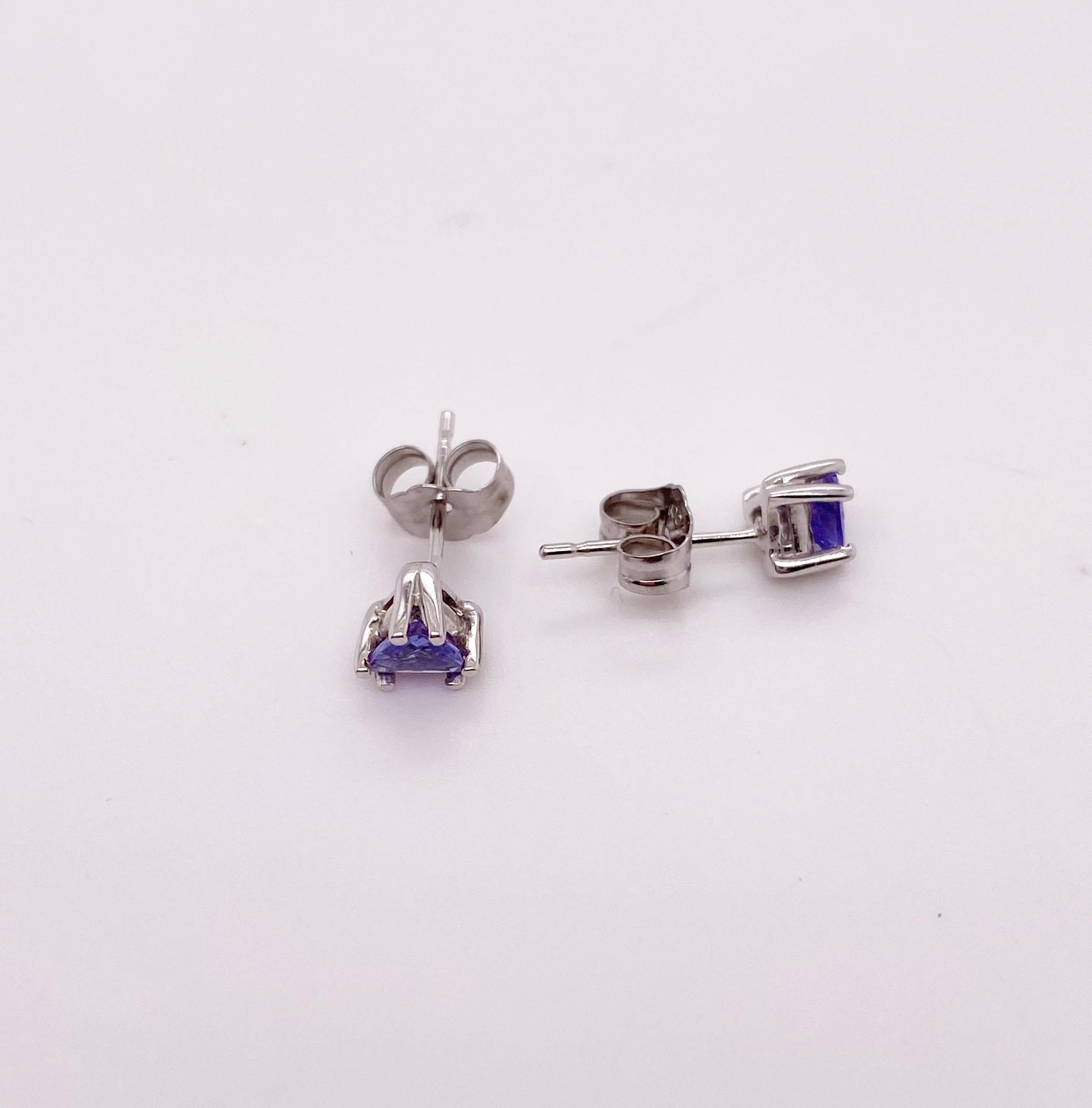 The details for these gorgeous earrings are listed below:
Metal Quality: 14 kt White Gold 
Earring Type: Stud
Gemstone: Tanzanite 
Gemstone Weight: .29 ct
Gemstone Color: Purple
Measurements: 5mm X 4 mm 
Post Type: Stud
Total Carat Weight: .29 ct