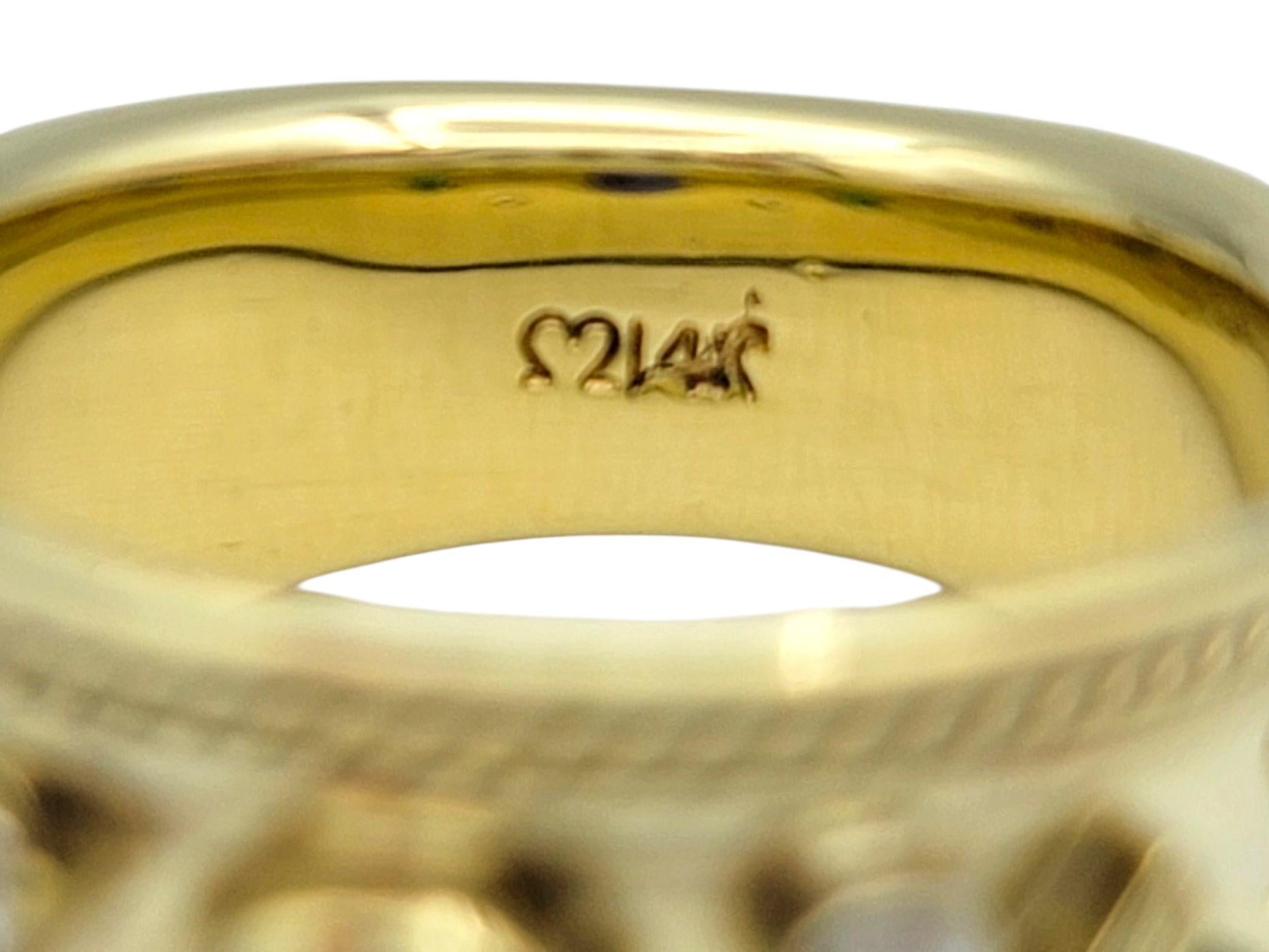 Tanzanite, Tsavorite and Diamond Etruscan Style Band Ring 14 Karat Yellow Gold For Sale 2