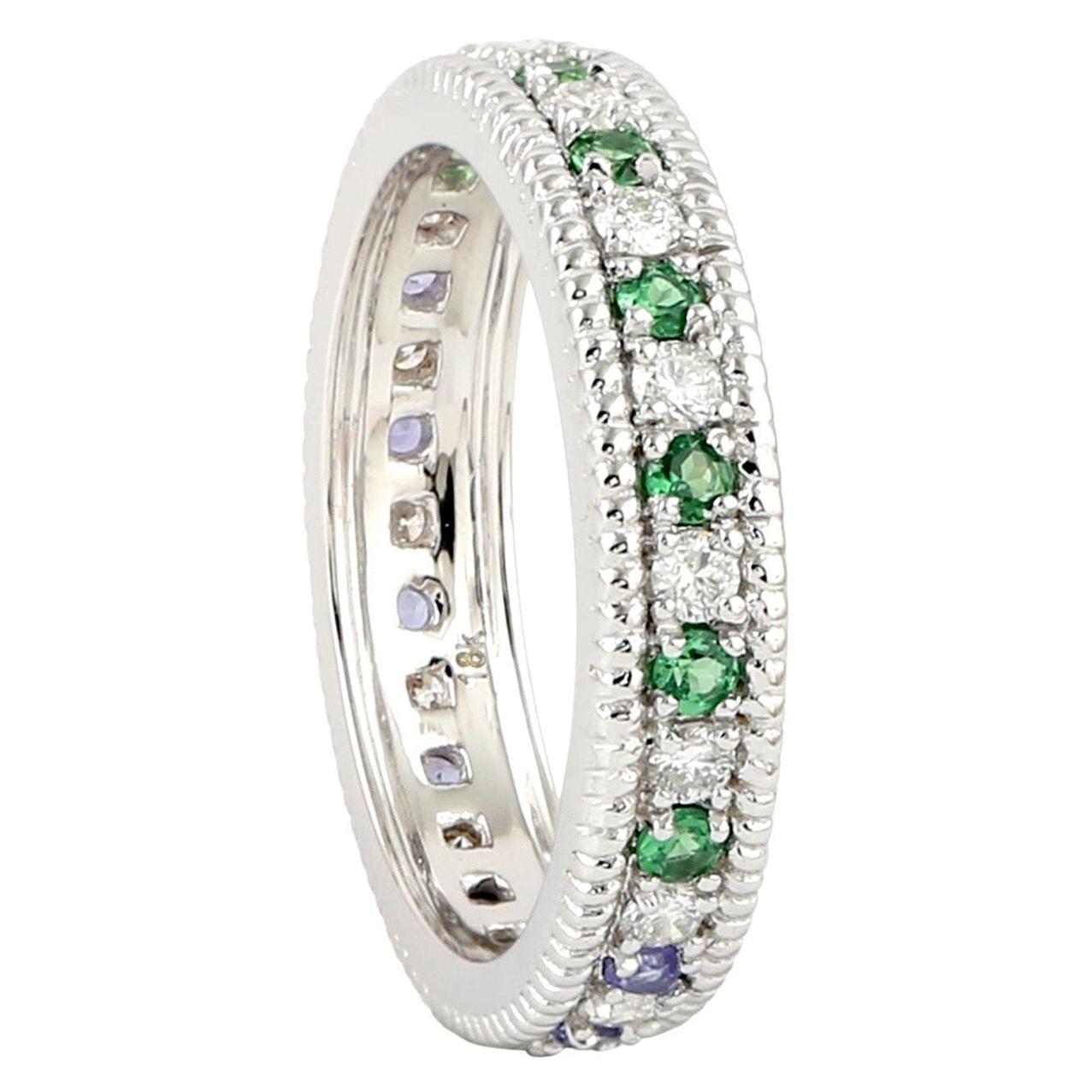 For Sale:  Tanzanite Tsavorite Diamond 18 Karat Gold Eternity Ring