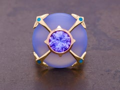 Tanzanite, Turkish Chalcedony and Turquoise 18k Gold Cocktail Ring