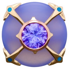 Tanzanite, Turkish Chalcedony and Turquoise 18k Gold Cocktail Ring