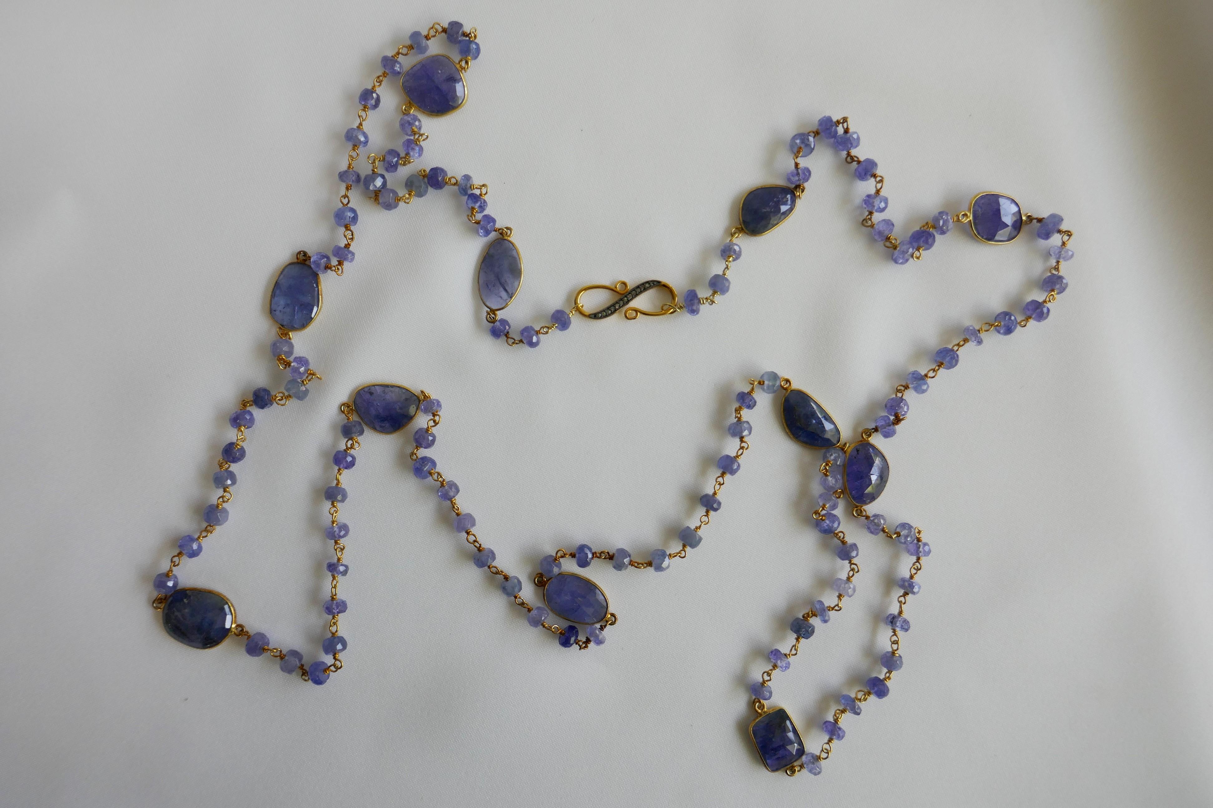 Tanzanite Vermeil 925 18k Plated Silver Diamond Clasp Gemstone Necklace In New Condition For Sale In Coral Gables, FL
